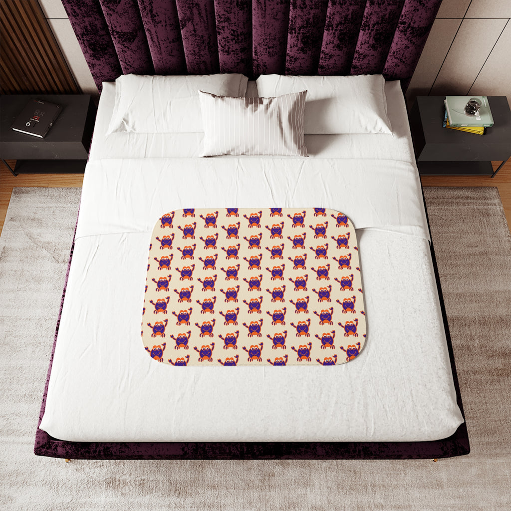 Hand-Drawn Purple Red Crab Pattern Sherpa Blanket | Coastal Nautical Beach Throw