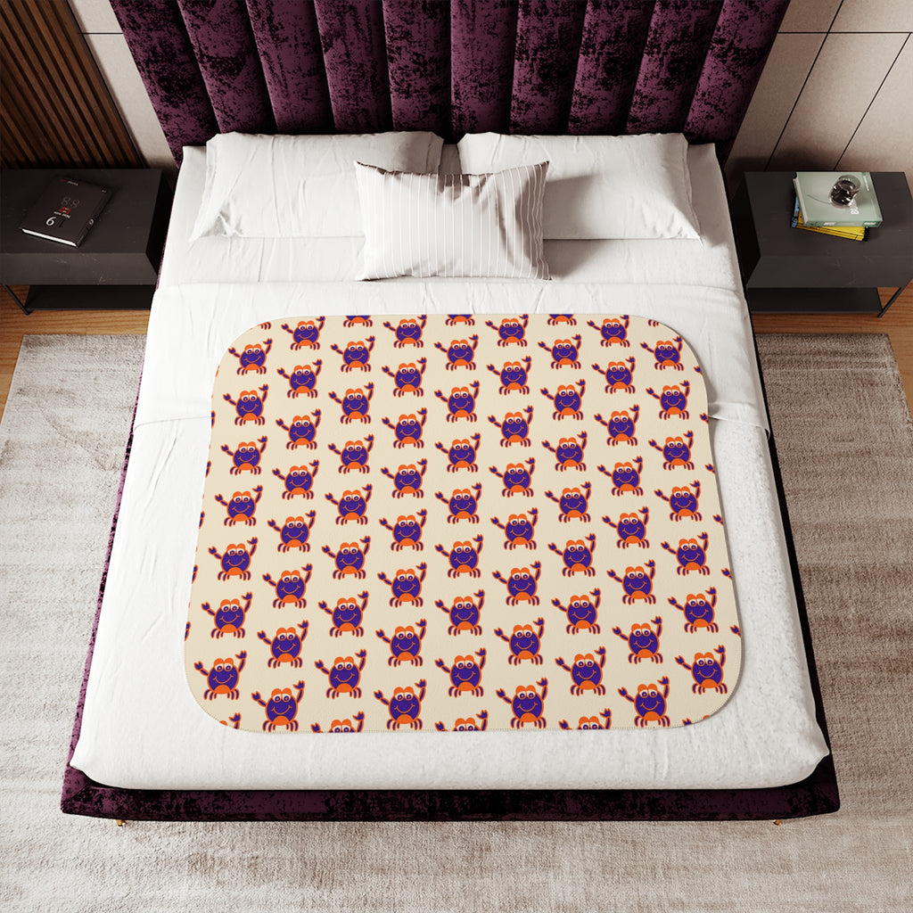 Hand-Drawn Purple Red Crab Pattern Sherpa Blanket | Coastal Nautical Beach Throw