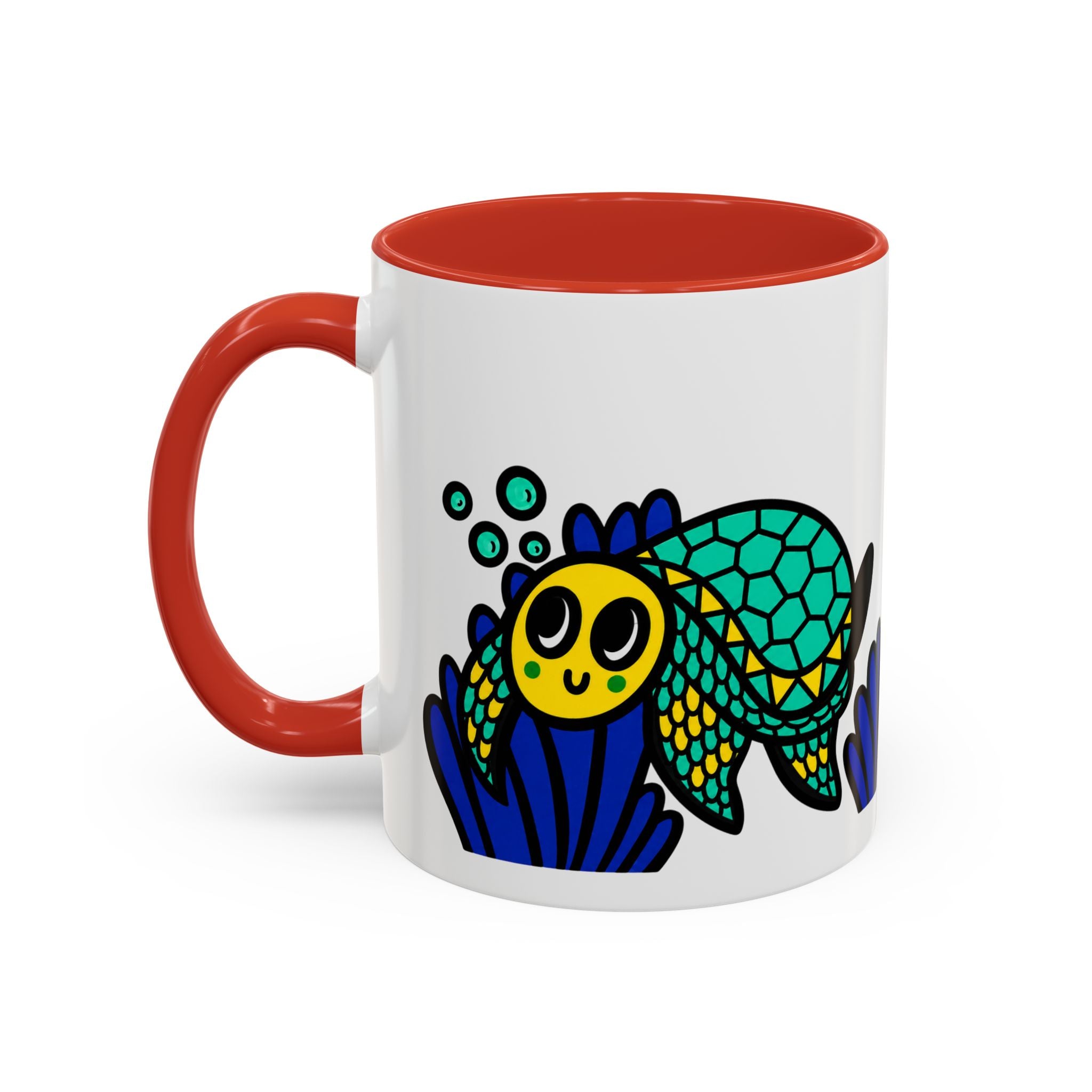 Hand-Drawn Undersea Turtle Coral Accent Mug | 11oz or 15oz