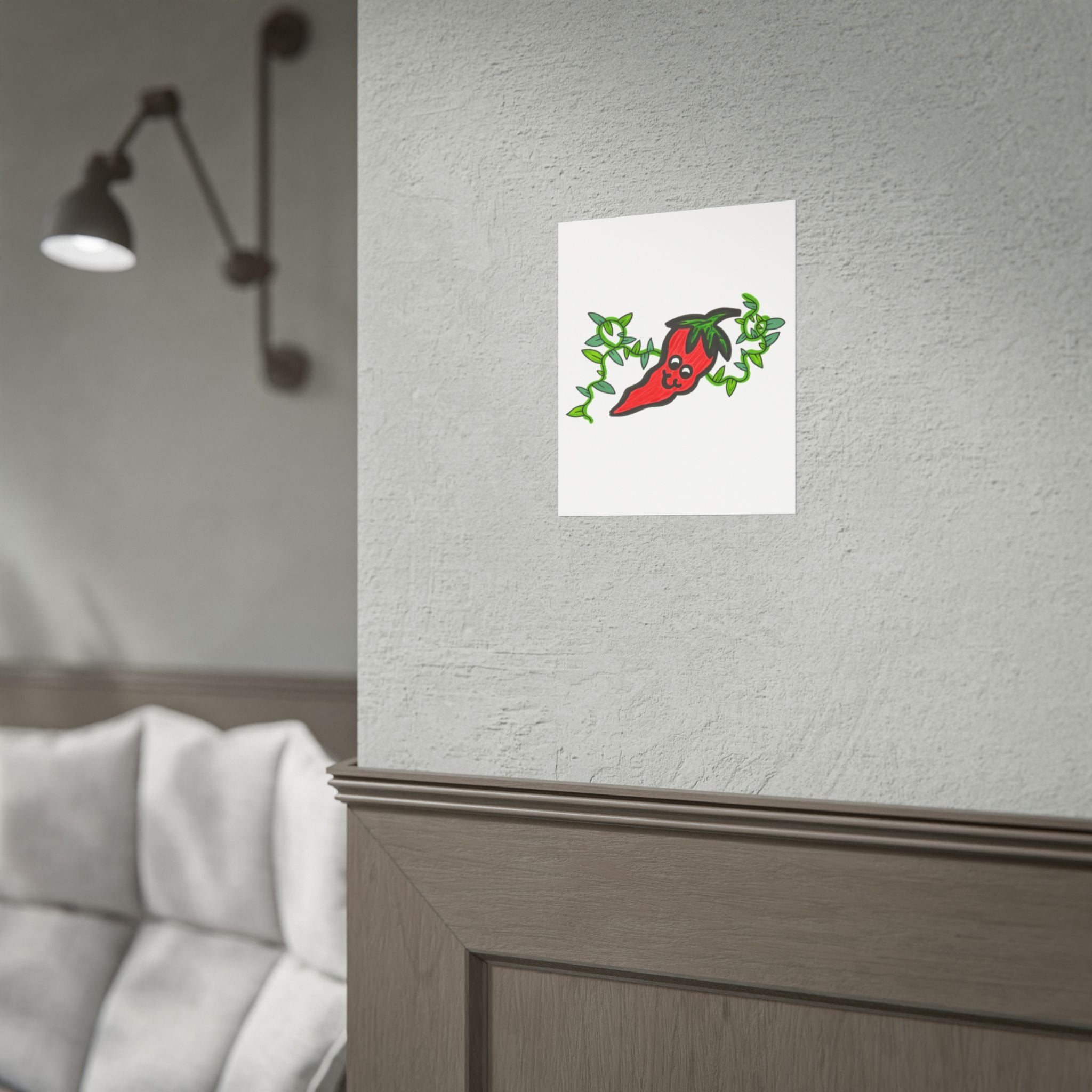 Hand-Drawn Cute Chili Pepper Illustration Rolled Poster | Whimsical Hot Pepper Plant