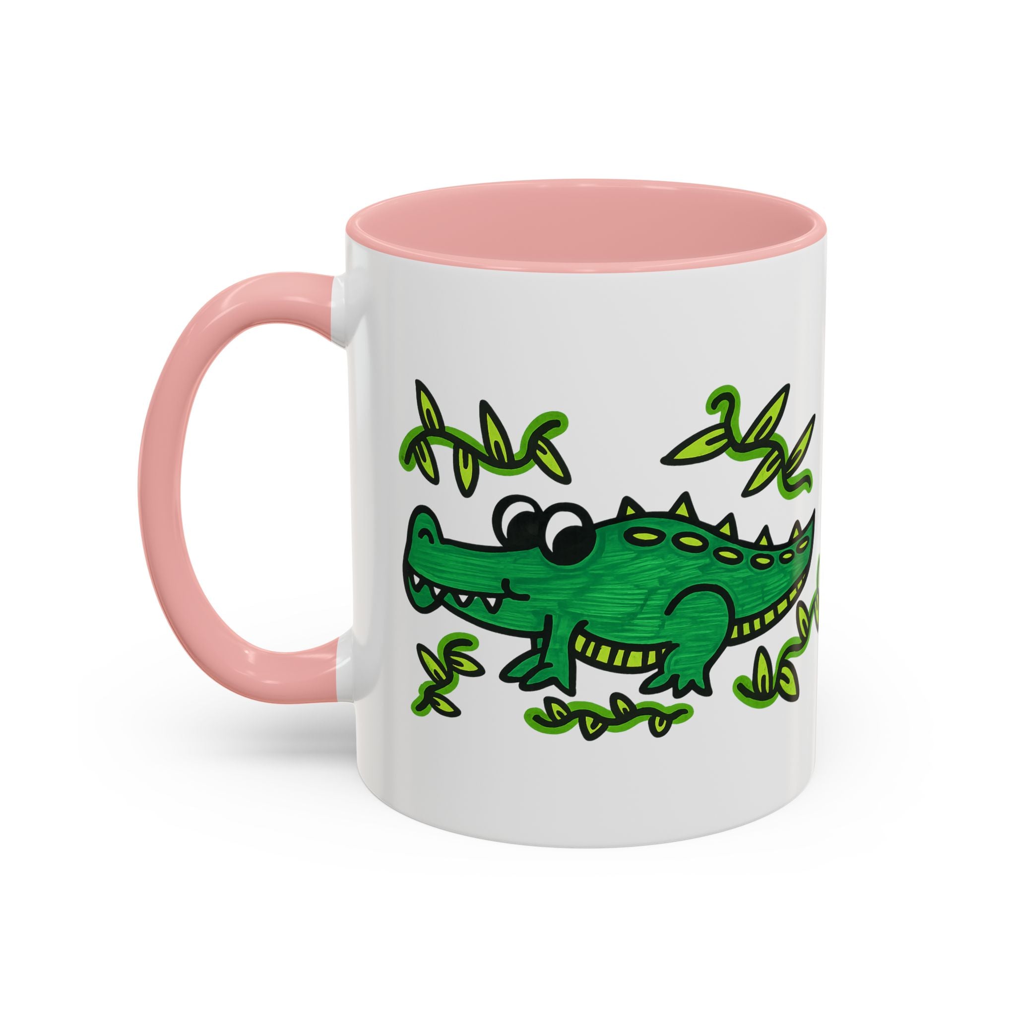 Hand-Drawn Green Playful Alligator Mug | Accent Coffee Mug