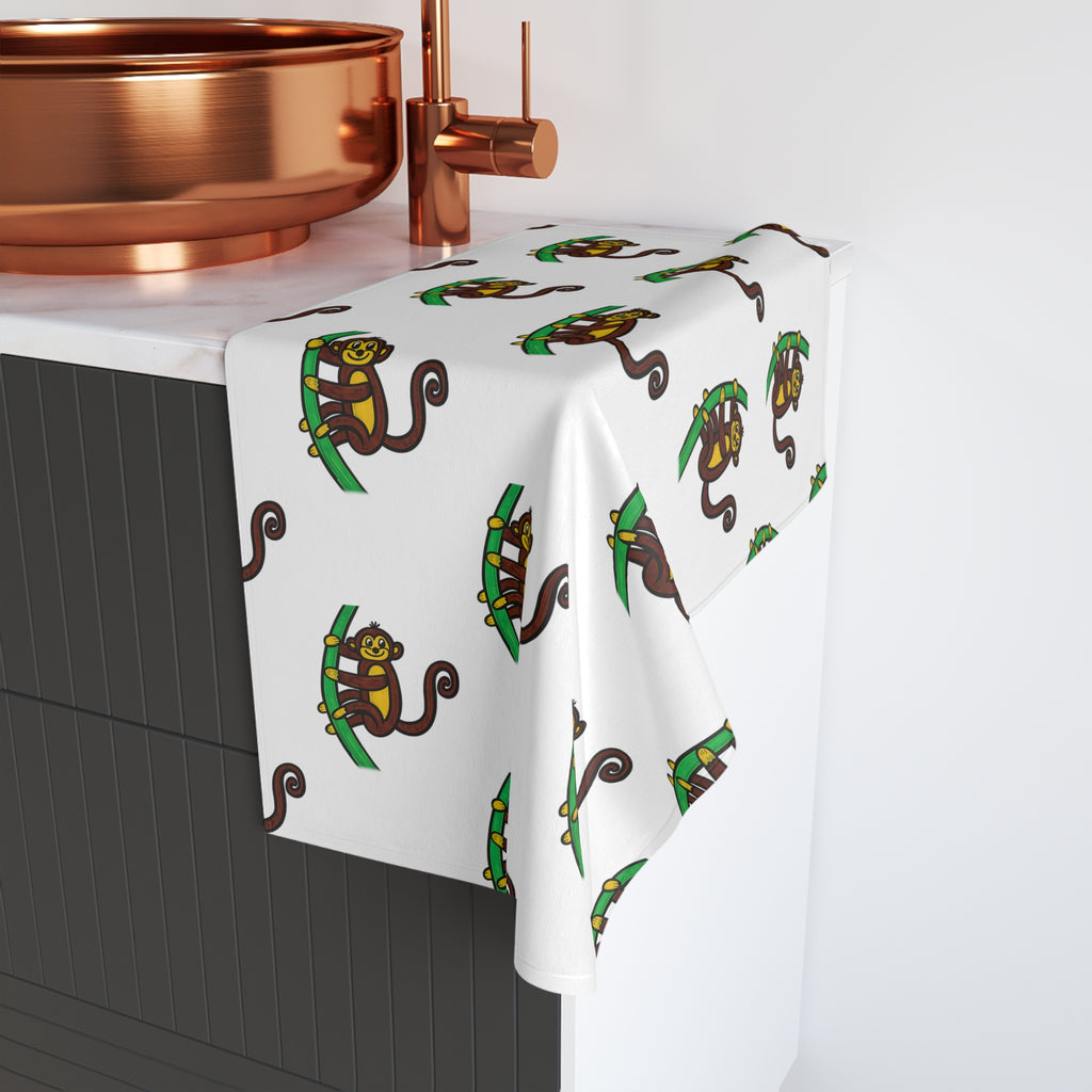 Hand-Drawn Playful Monkey Pattern Hand Towel | Cute Jungle Animal Print