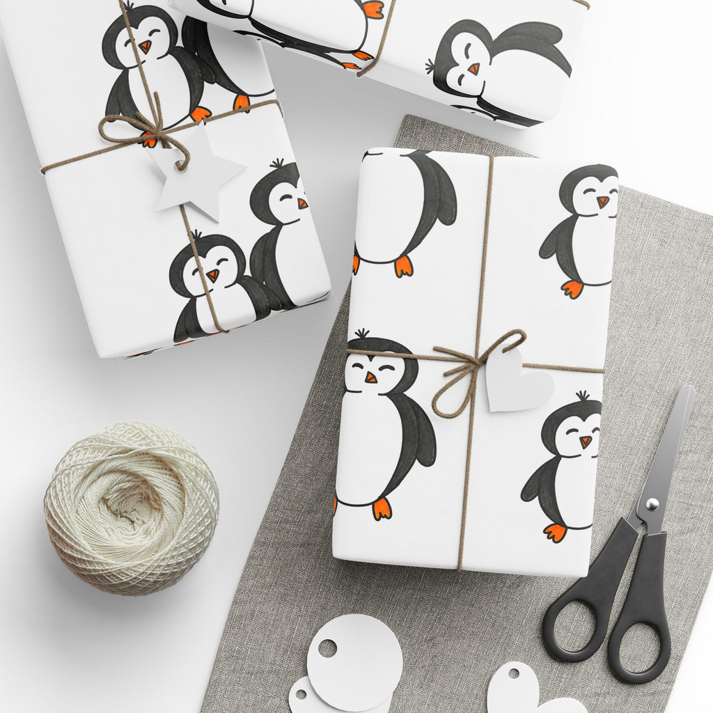 Hand-Drawn Penguin Pattern Wrapping Paper | Cute Penguin Family Gift Wrap