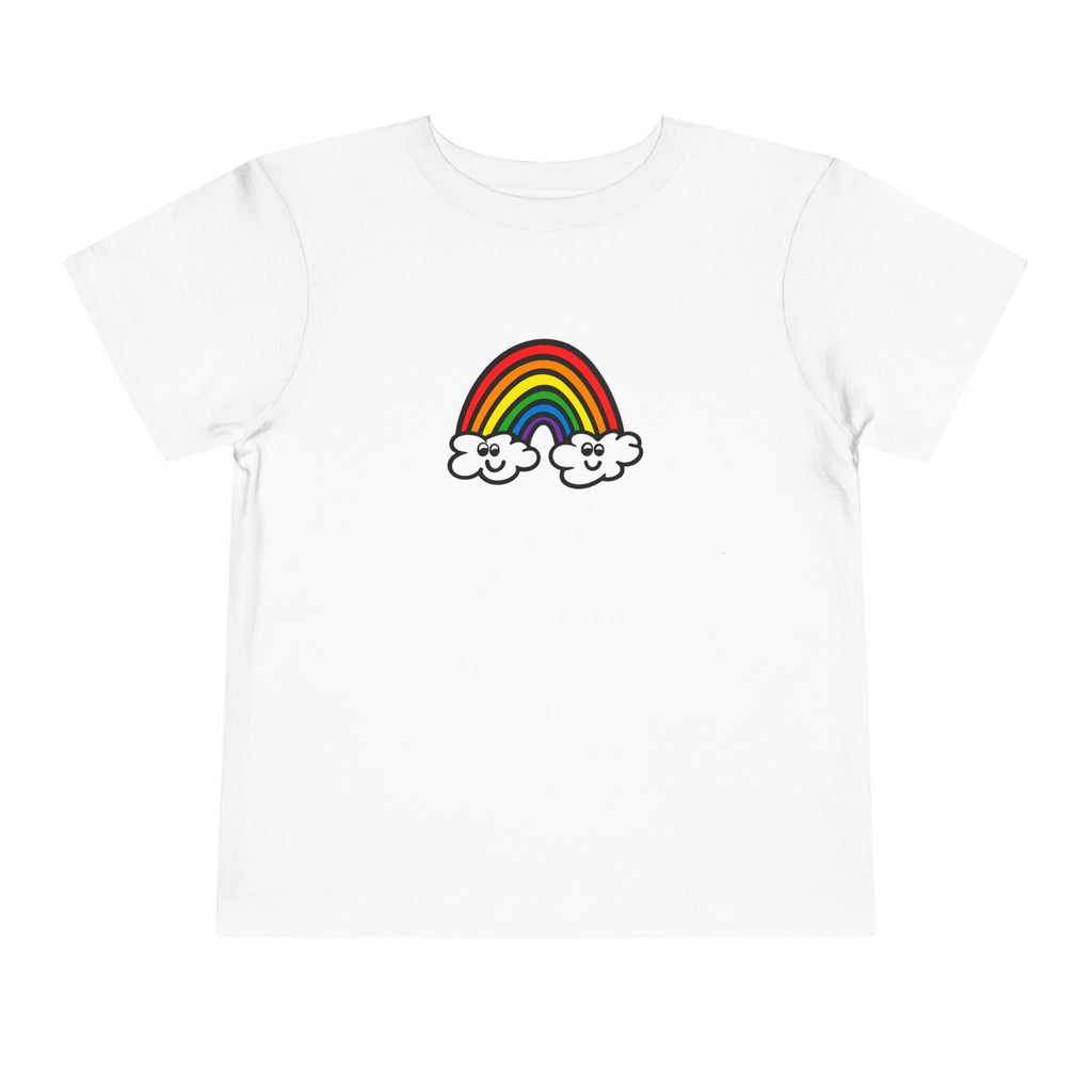 Hand-Drawn Smiling Rainbow with Clouds Tee | Kids Rainbow Shirt