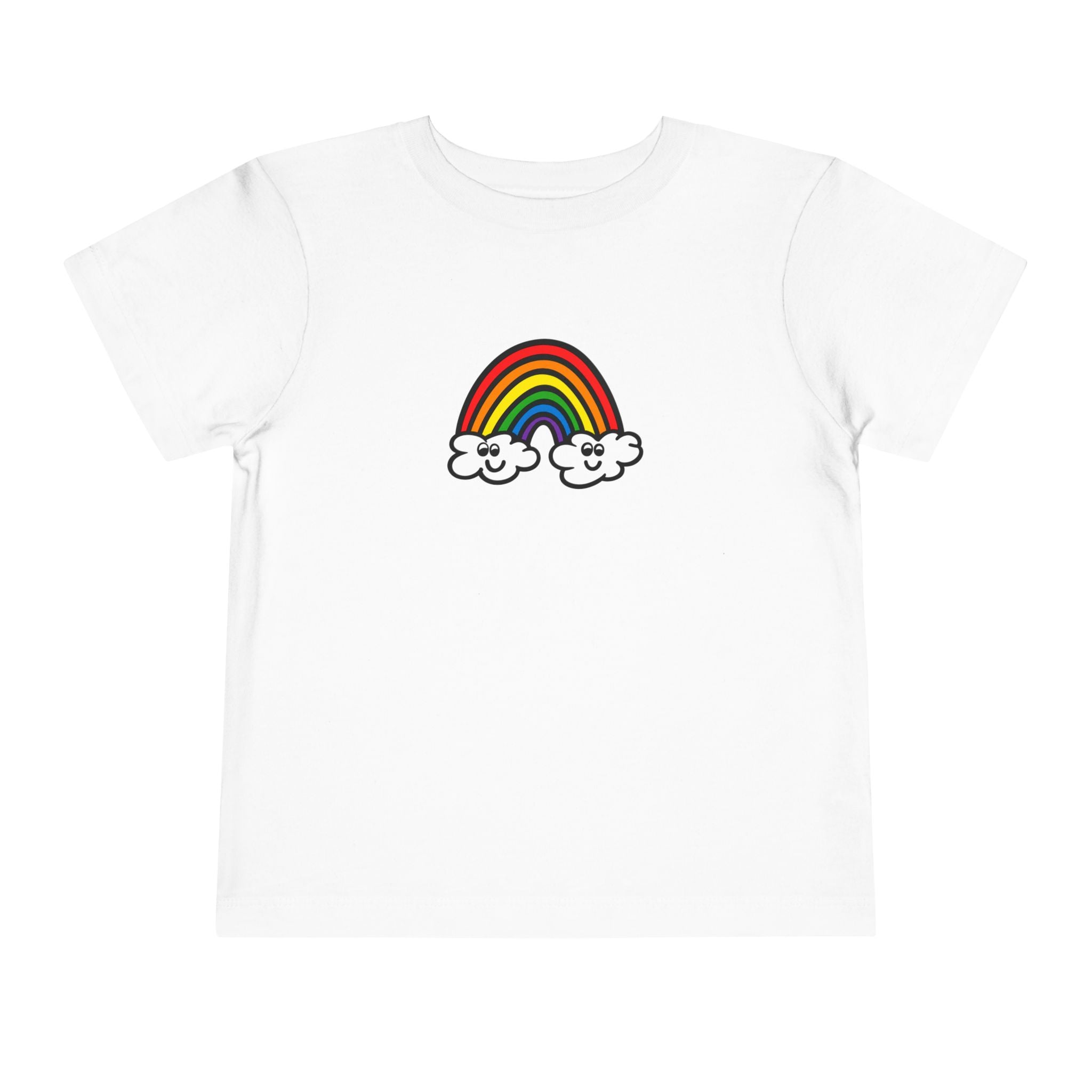 Hand-Drawn Smiling Rainbow with Clouds Tee | Kids Rainbow Shirt