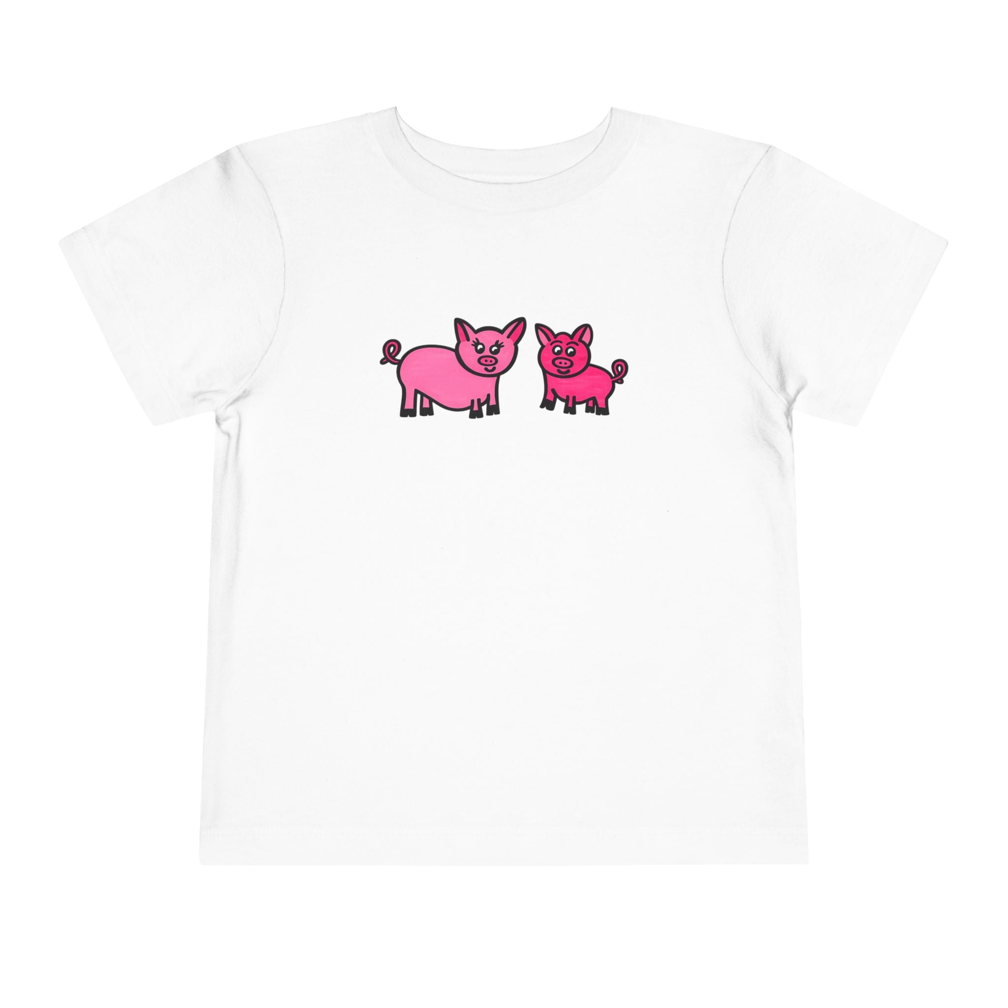 Hand-Drawn Pink Pig Family Tee | Cute Mama and Baby Pig Illustration, Kids Animal Shirt