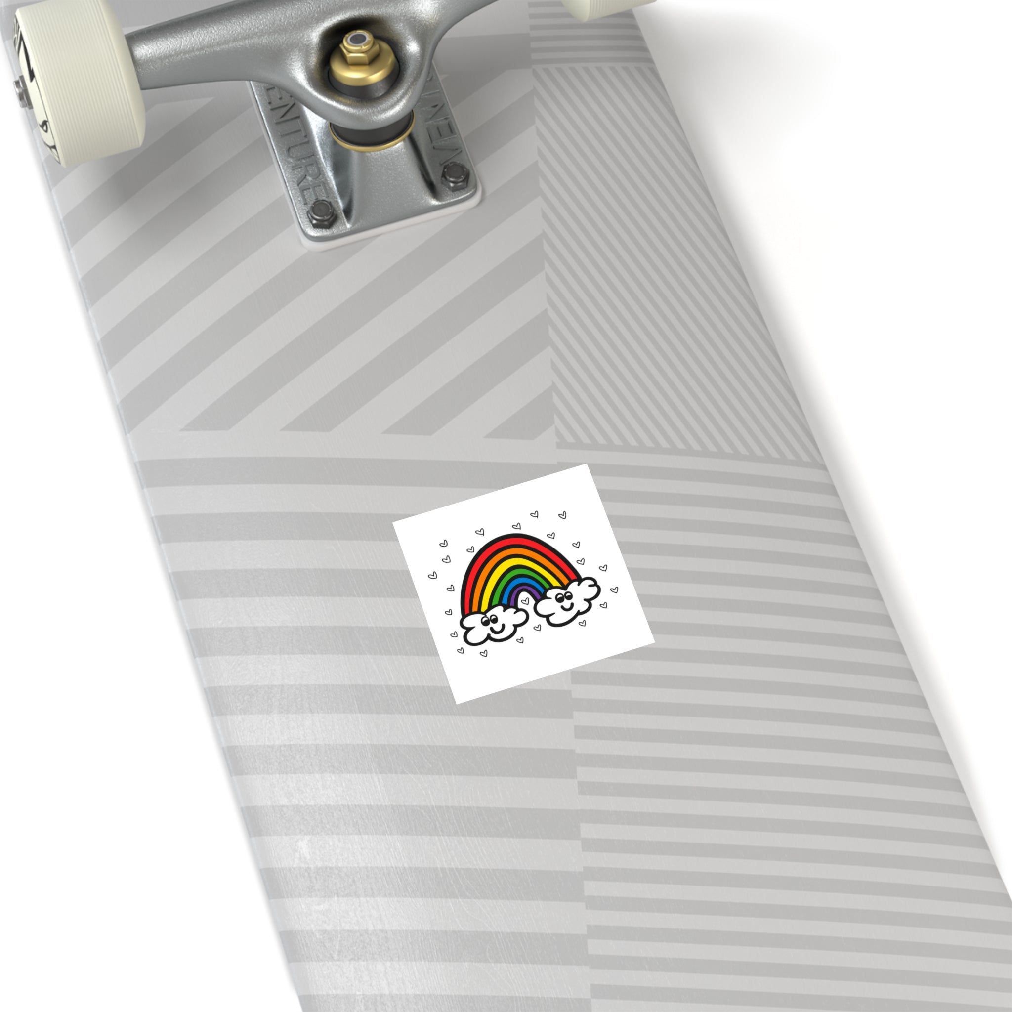 Hand-Drawn Smiling Rainbow with Hearts Square Stickers | Indoor Outdoor
