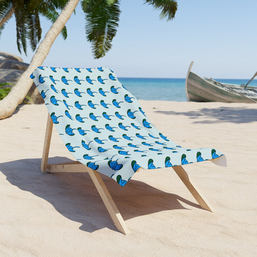 Hand-Drawn Blue Manta Ray Pattern Beach Towel | Tropical Ocean Sea Life