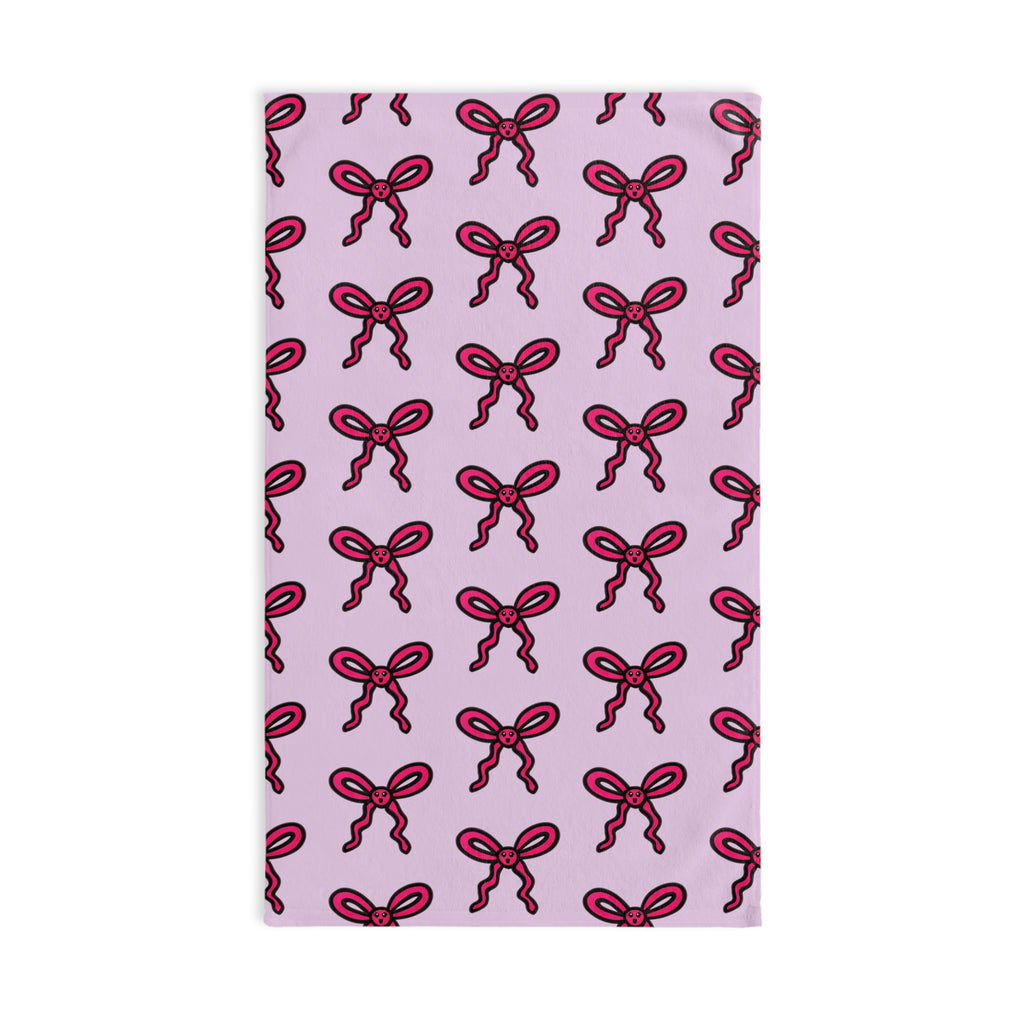 Hand-Drawn Pink Bow Pattern Hand Towel | Cute Ribbon Print