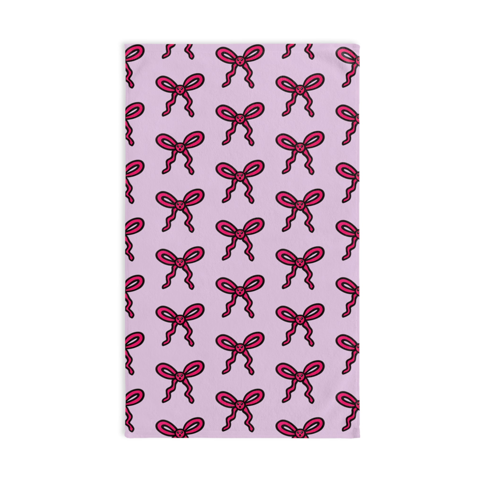 Hand-Drawn Pink Bow Pattern Hand Towel | Cute Ribbon Print