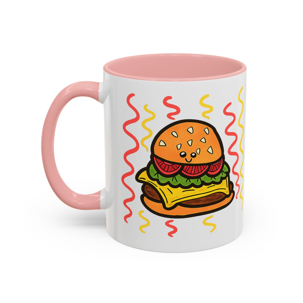 Hand-Drawn Cute Cheeseburger Cartoon Mug | Accent Coffee Mug 11oz 15oz