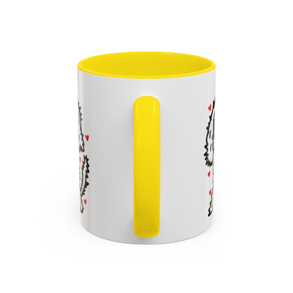 Hand-Drawn Fluffy Dog Red Collar Accent Coffee Mug | White Dog Illustration