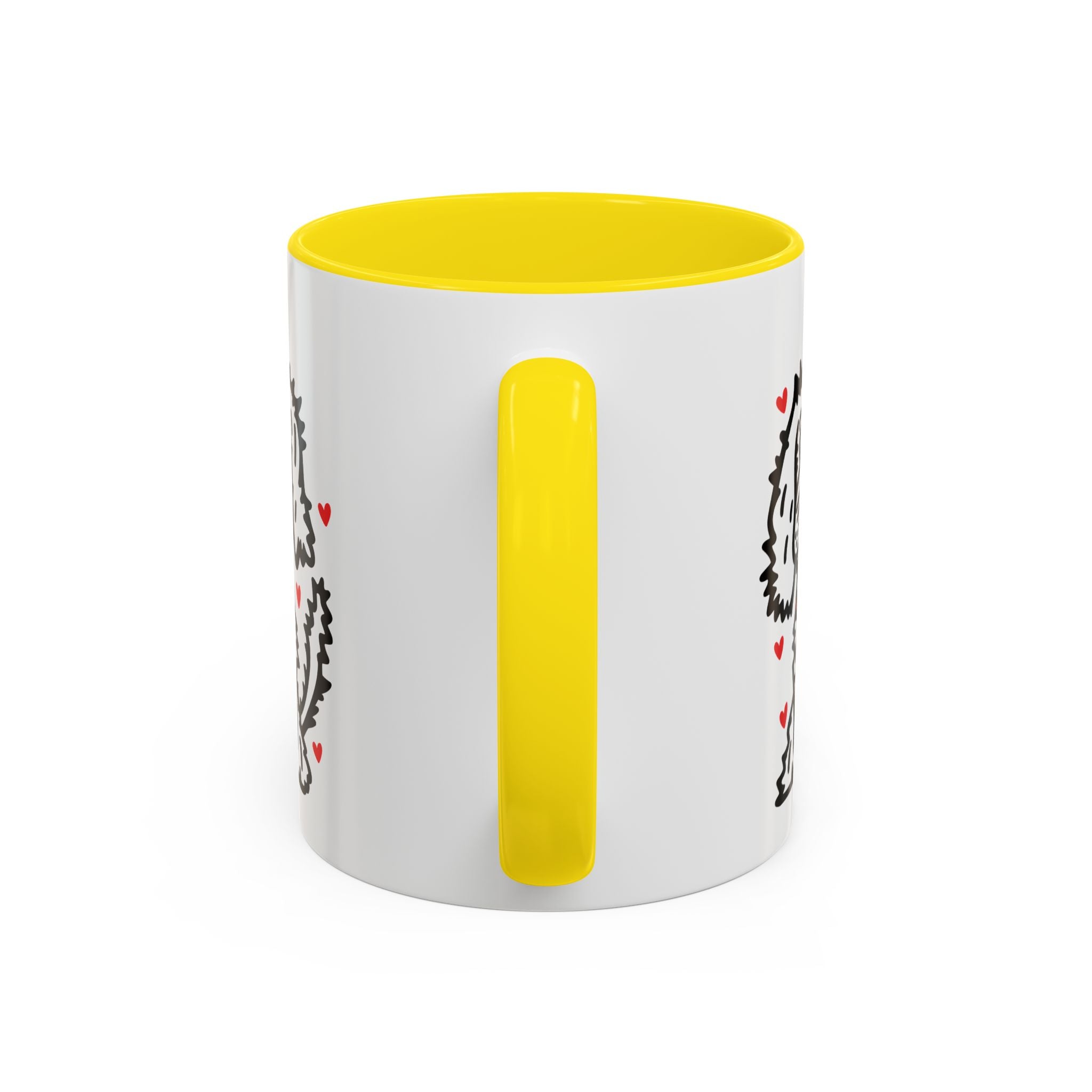 Hand-Drawn Fluffy Dog Red Collar Accent Coffee Mug | White Dog Illustration