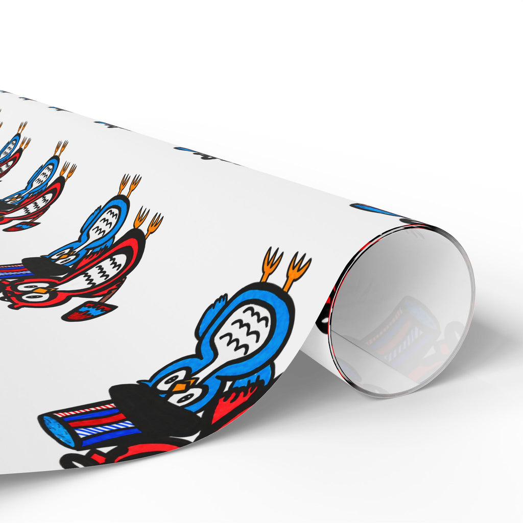 Hand-Drawn Patriotic Owls Pattern Wrapping Paper | Repeating Bird Print