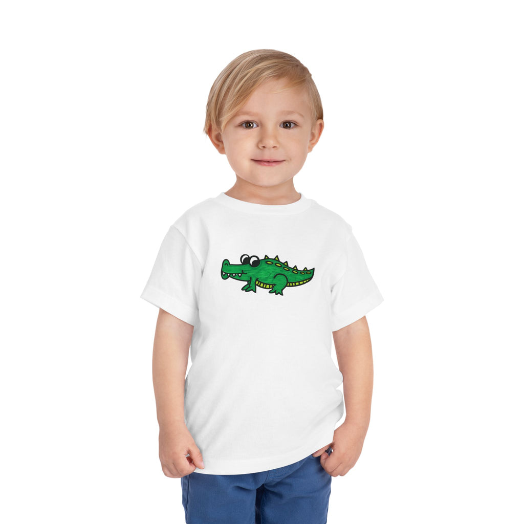Hand-Drawn Green Cartoon Alligator Toddler Tee | Cute Crocodile Kids Shirt