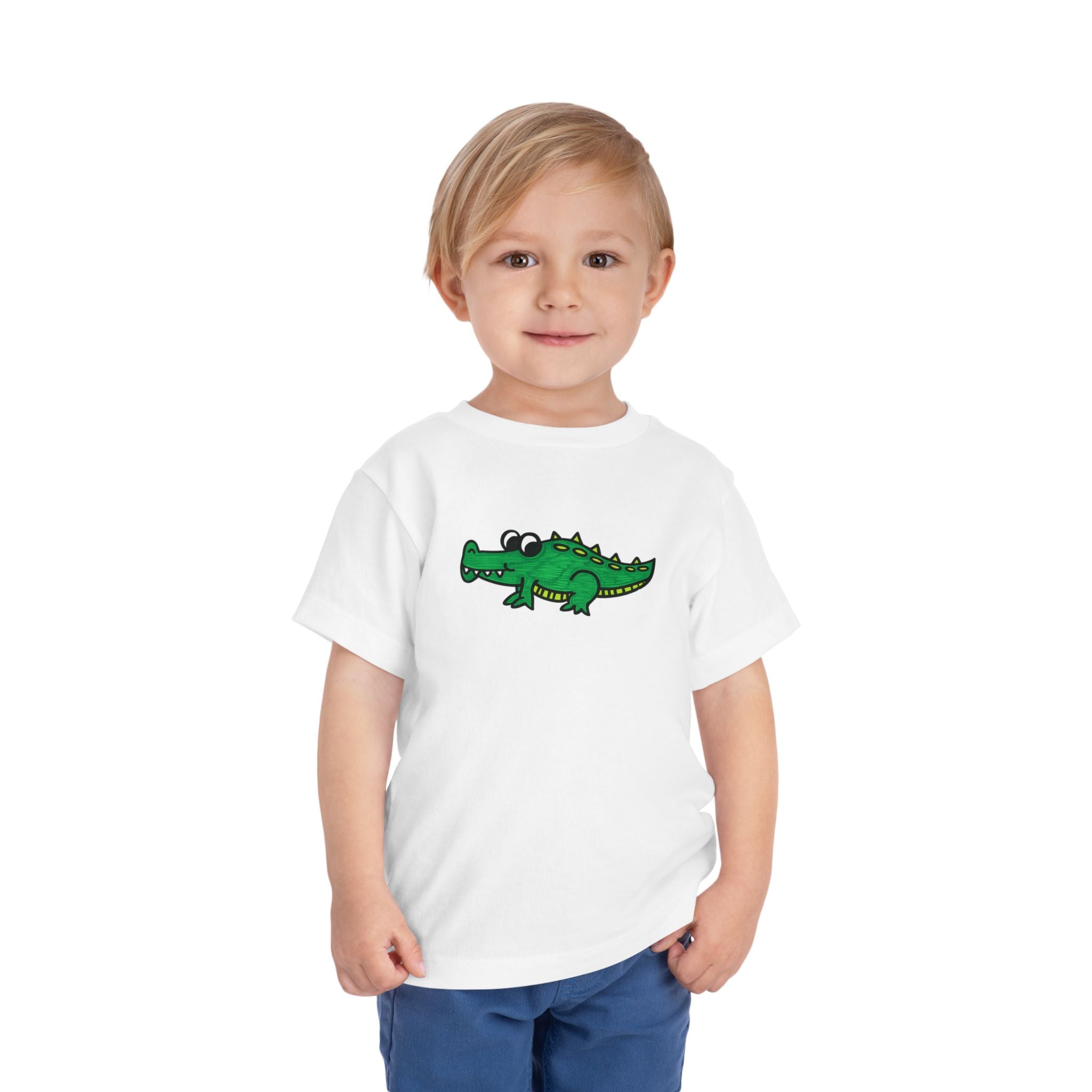 Hand-Drawn Green Cartoon Alligator Toddler Tee | Cute Crocodile Kids Shirt
