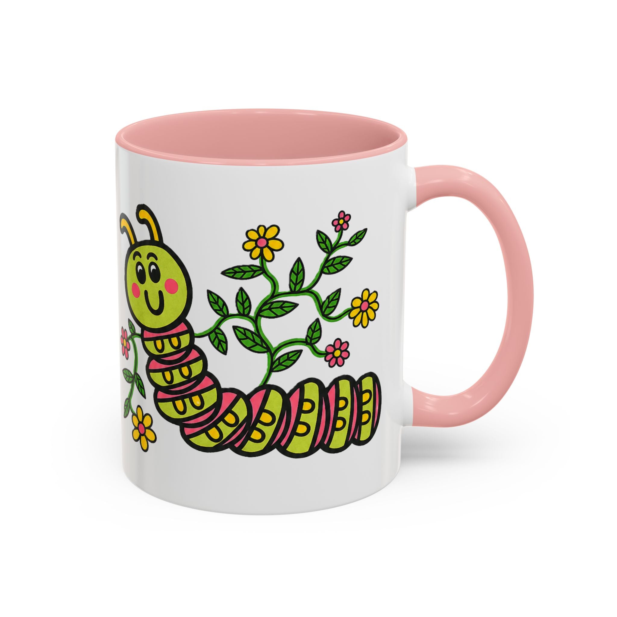 Hand-Drawn Cute Caterpillar Floral Illustration Coffee Mug | Accent Mug
