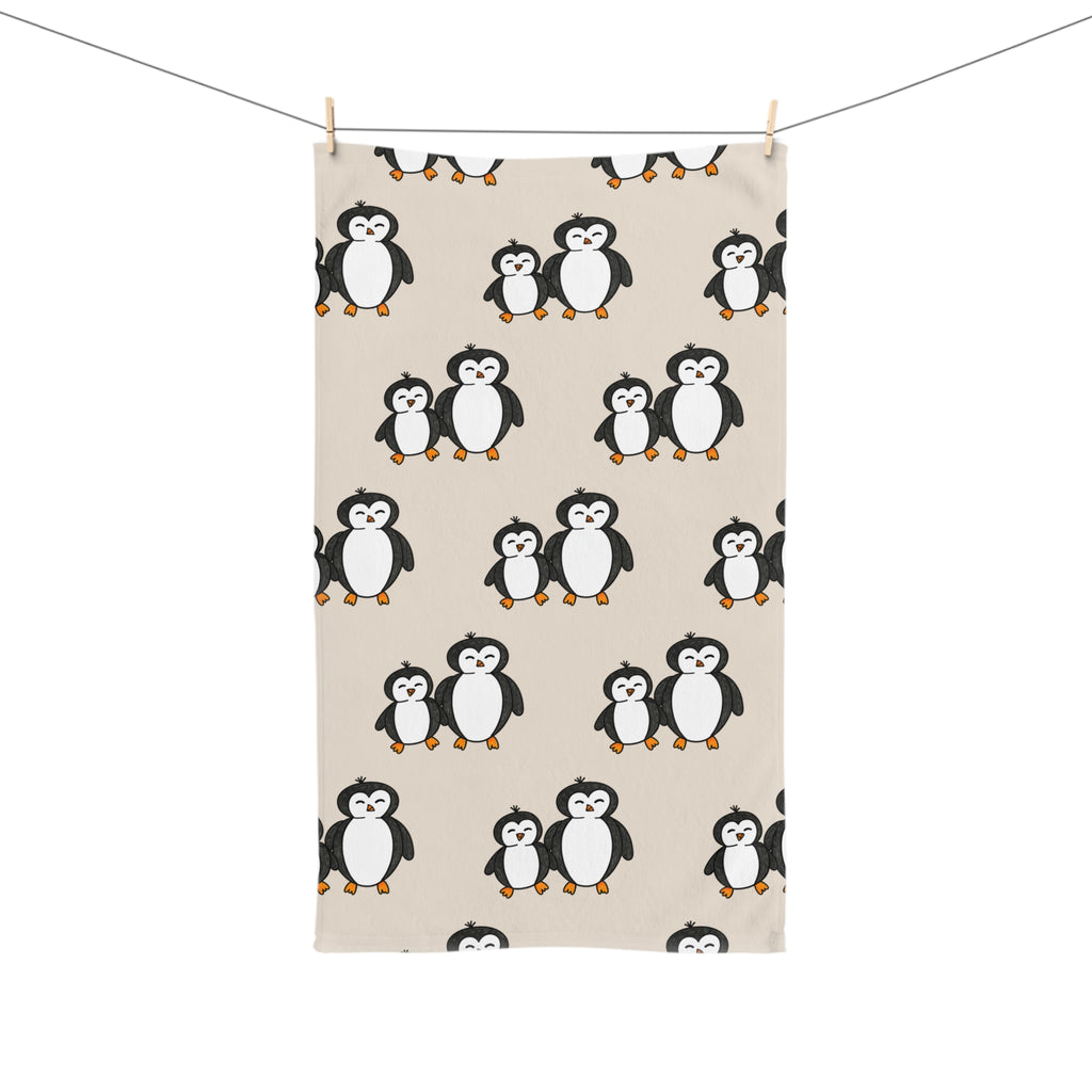 Hand-Drawn Cute Penguin Pattern Hand Towel | Cartoon Penguins Kitchen or Bathroom