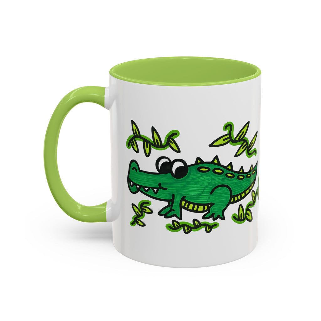 Hand-Drawn Green Playful Alligator Mug | Accent Coffee Mug