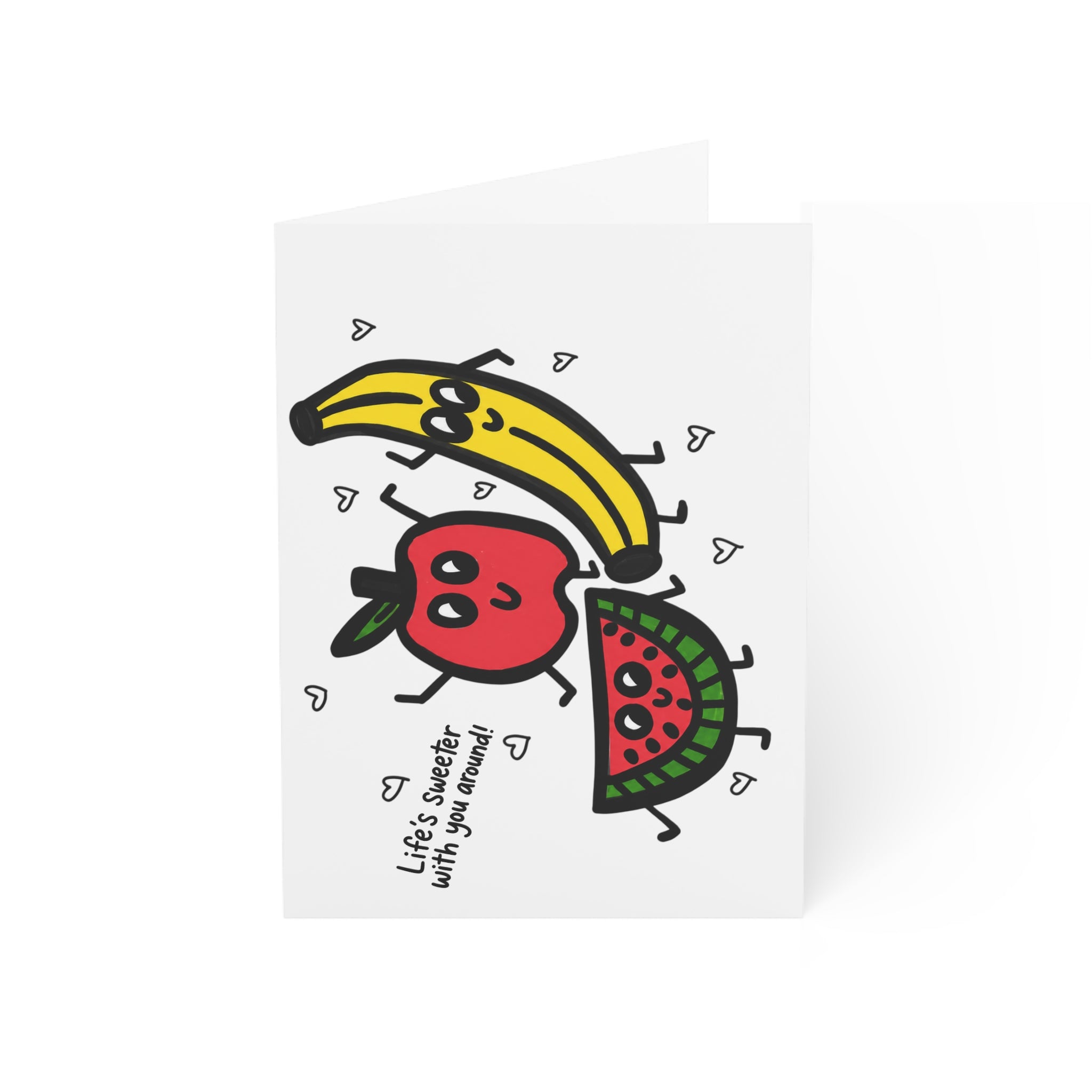 Cute Fruit Greeting Card, Hand Drawn Whimsical Card, Funny Fruit Trio Card, Playful Food Card for Friend