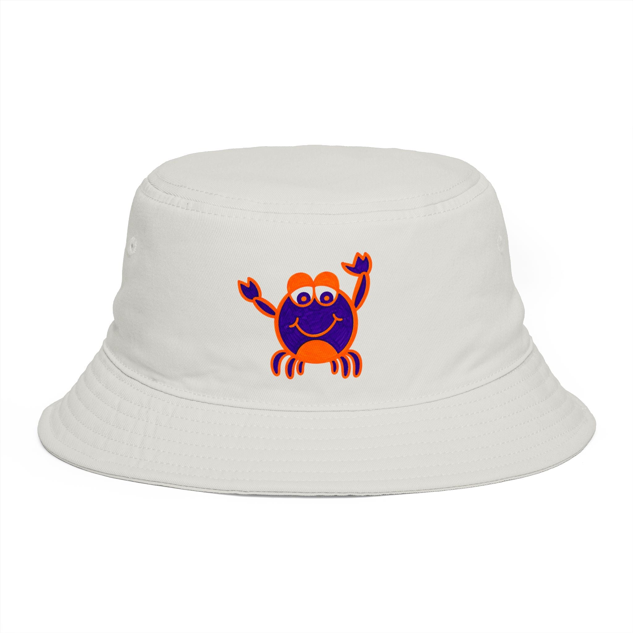 Hand-Drawn Cute Orange & Purple Crab Bucket Hat | Beach, Summer, Coastal