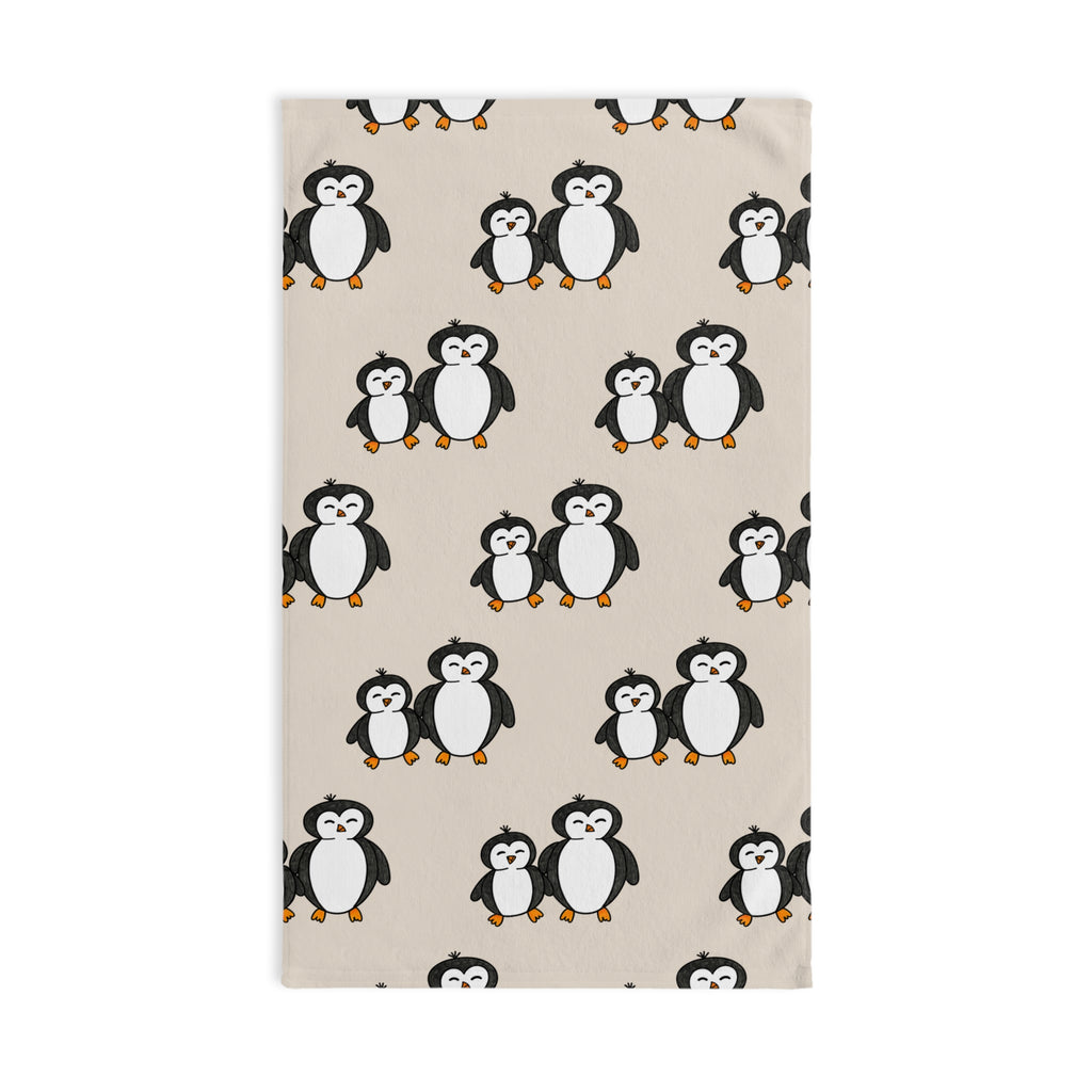 Hand-Drawn Cute Penguin Pattern Hand Towel | Cartoon Penguins Kitchen or Bathroom