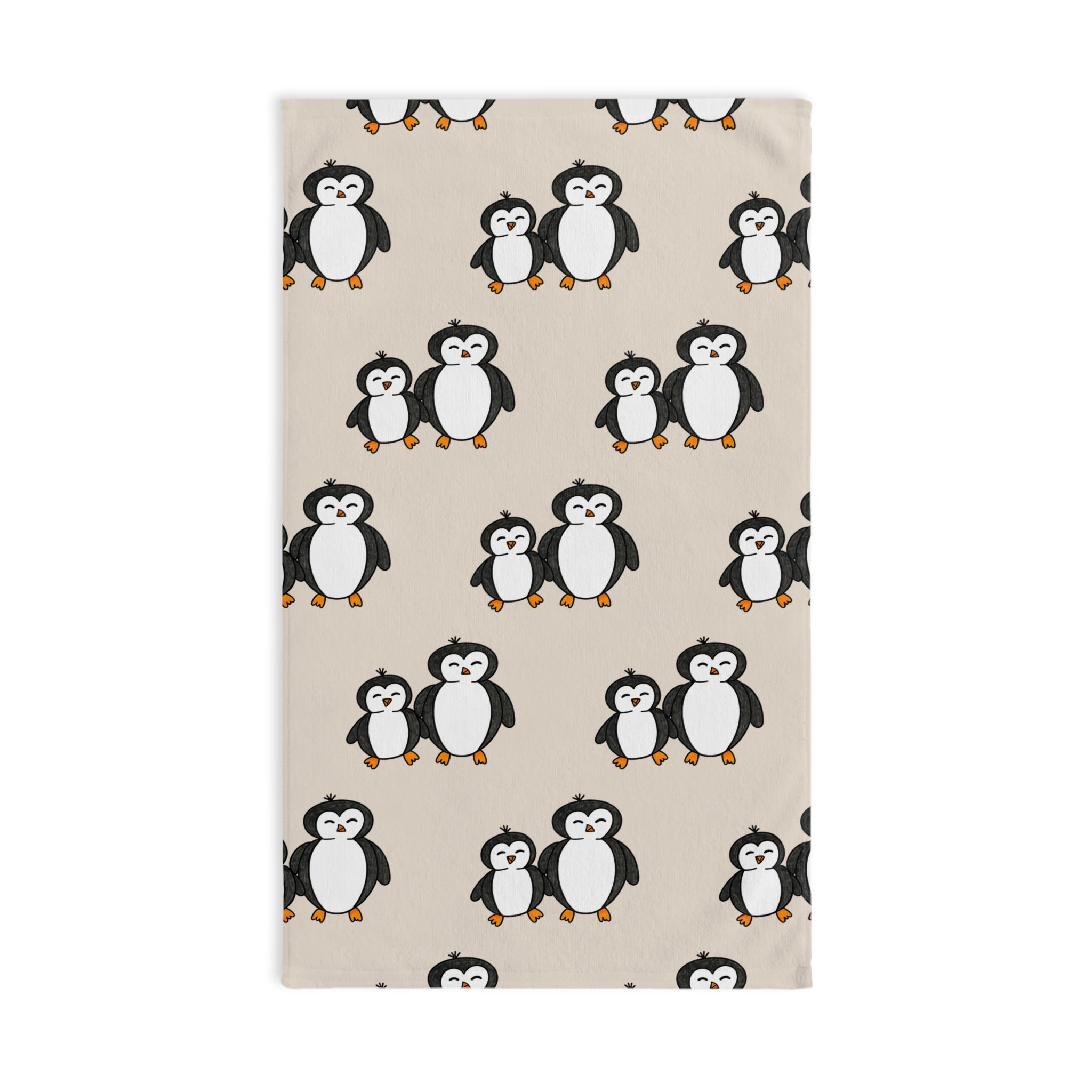 Hand-Drawn Cute Penguin Pattern Hand Towel | Cartoon Penguins Kitchen or Bathroom