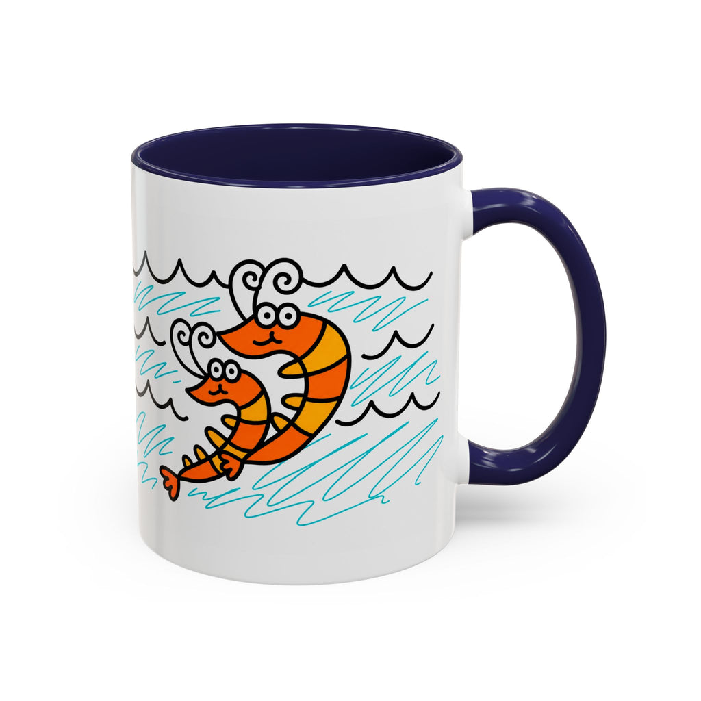 Hand-Drawn Two Shrimp Ocean Waves Mug | Coastal Seafood Ceramic Coffee Mug