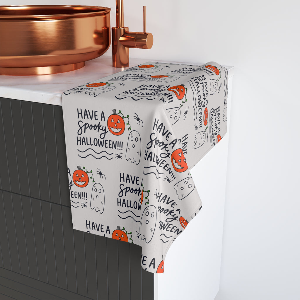 Hand-Drawn Cute Halloween Ghost Hand Towel, Spooky Season Kitchen Decor, Whimsical Pumpkin Bathroom Towel, Halloween Tea Towel