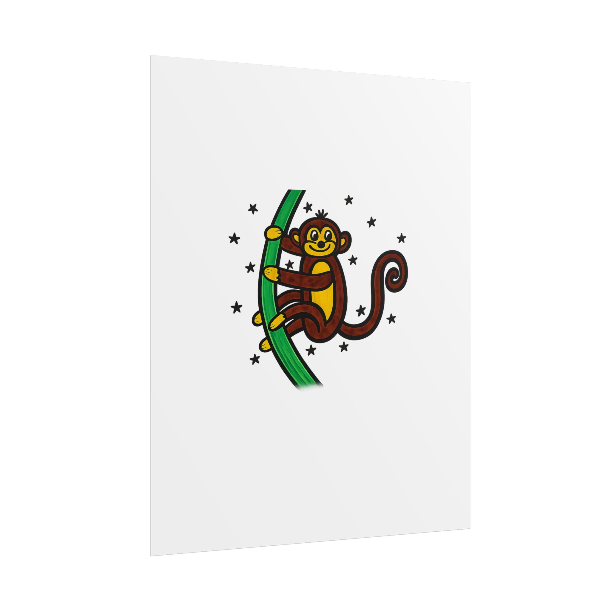 Hand-Drawn Playful Monkey Climbing Tree Poster | Rolled Posters