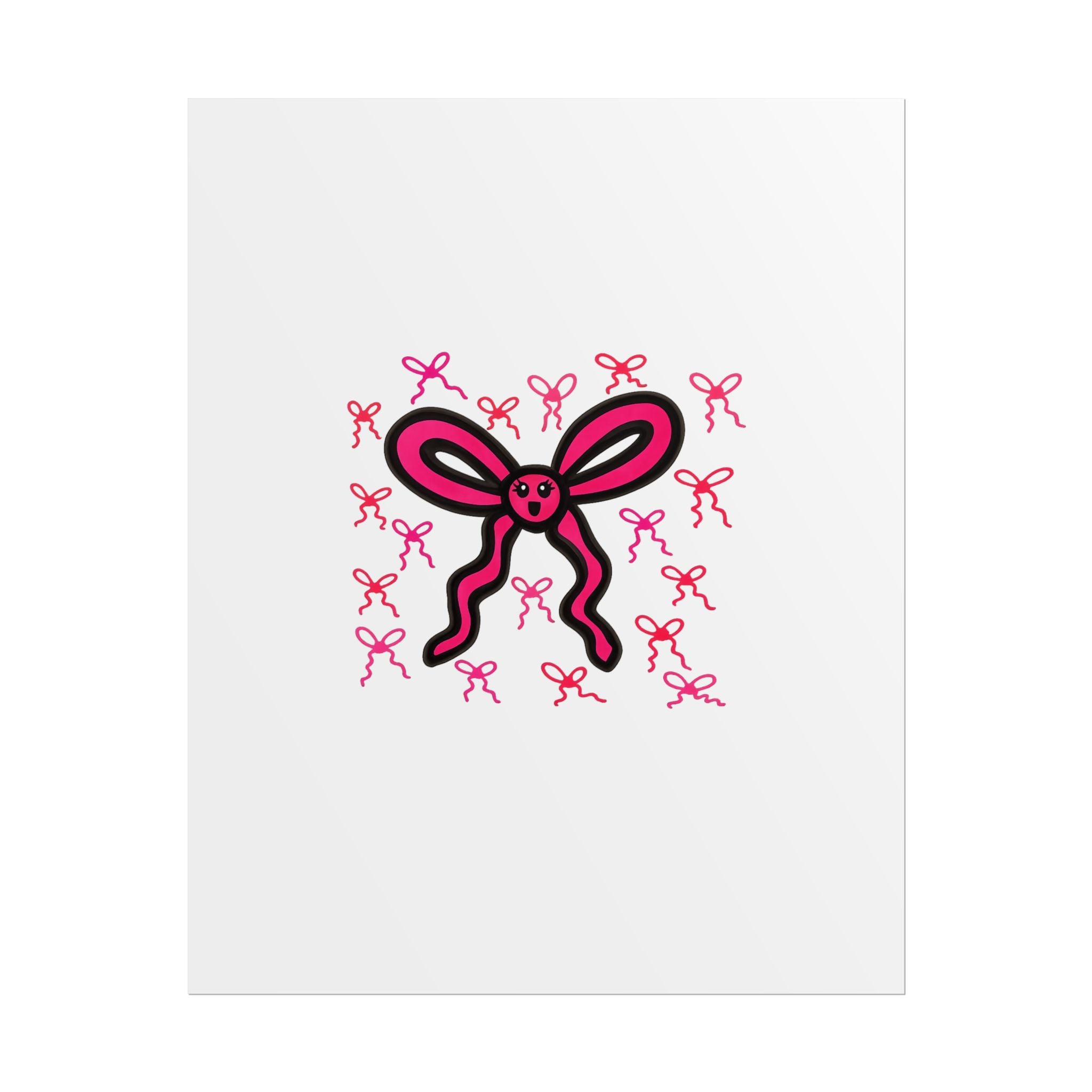 Hand-Drawn Pink Ribbon Bow Pattern Rolled Posters | Cute bow wall art, small repeating bows