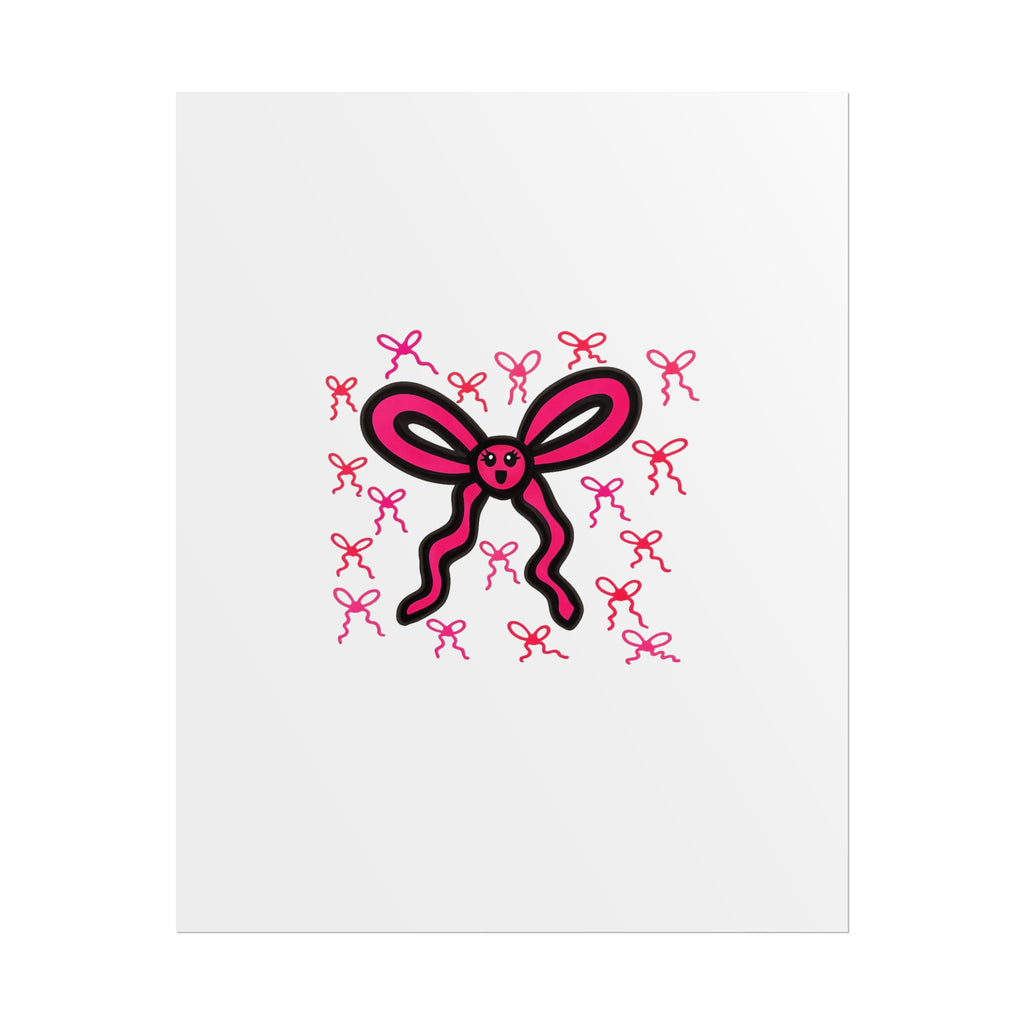 Hand-Drawn Pink Ribbon Bow Pattern Rolled Posters | Cute bow wall art, small repeating bows