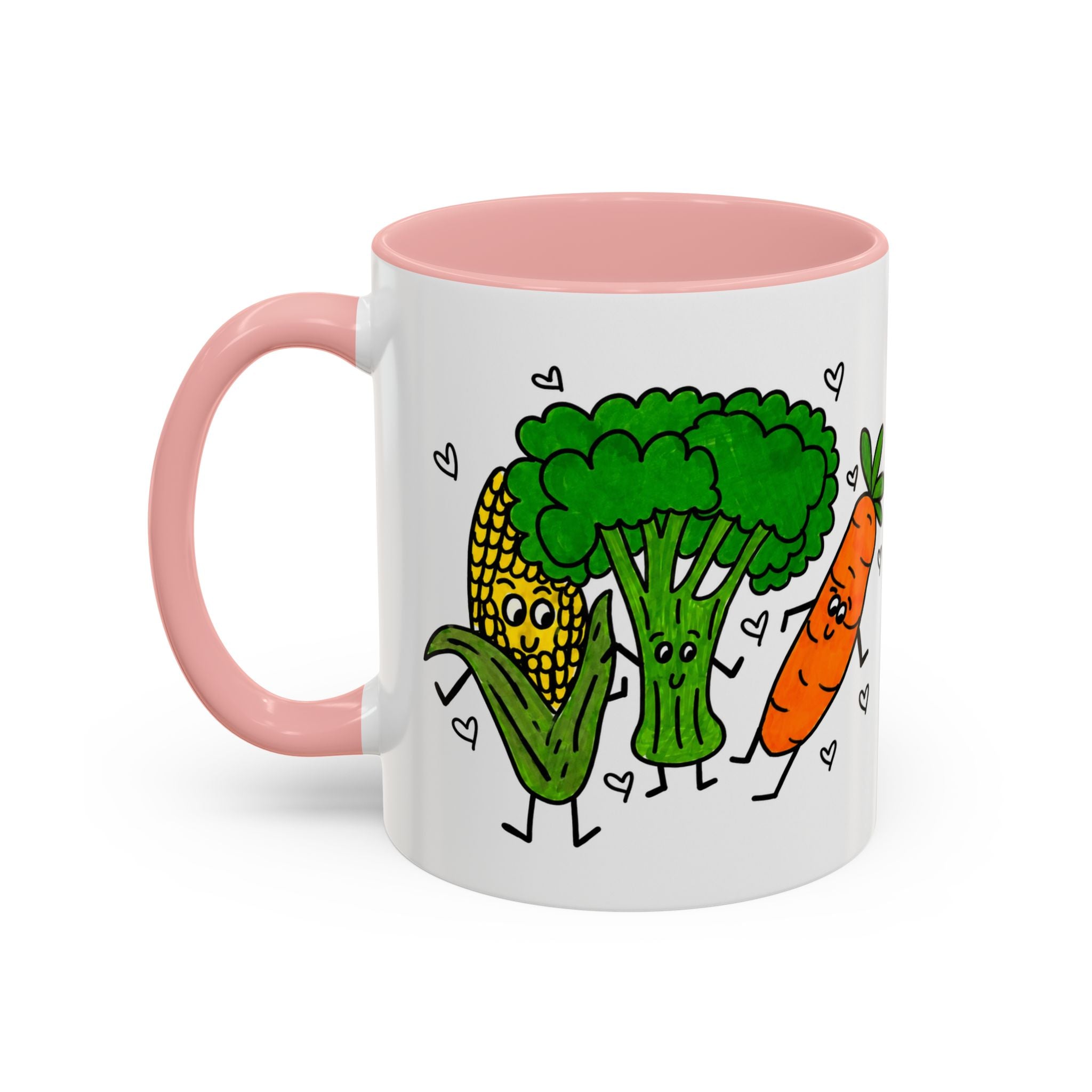 Hand-Drawn Dancing Veggies Carrot Broccoli Corn Mug | Accent Coffee Mug