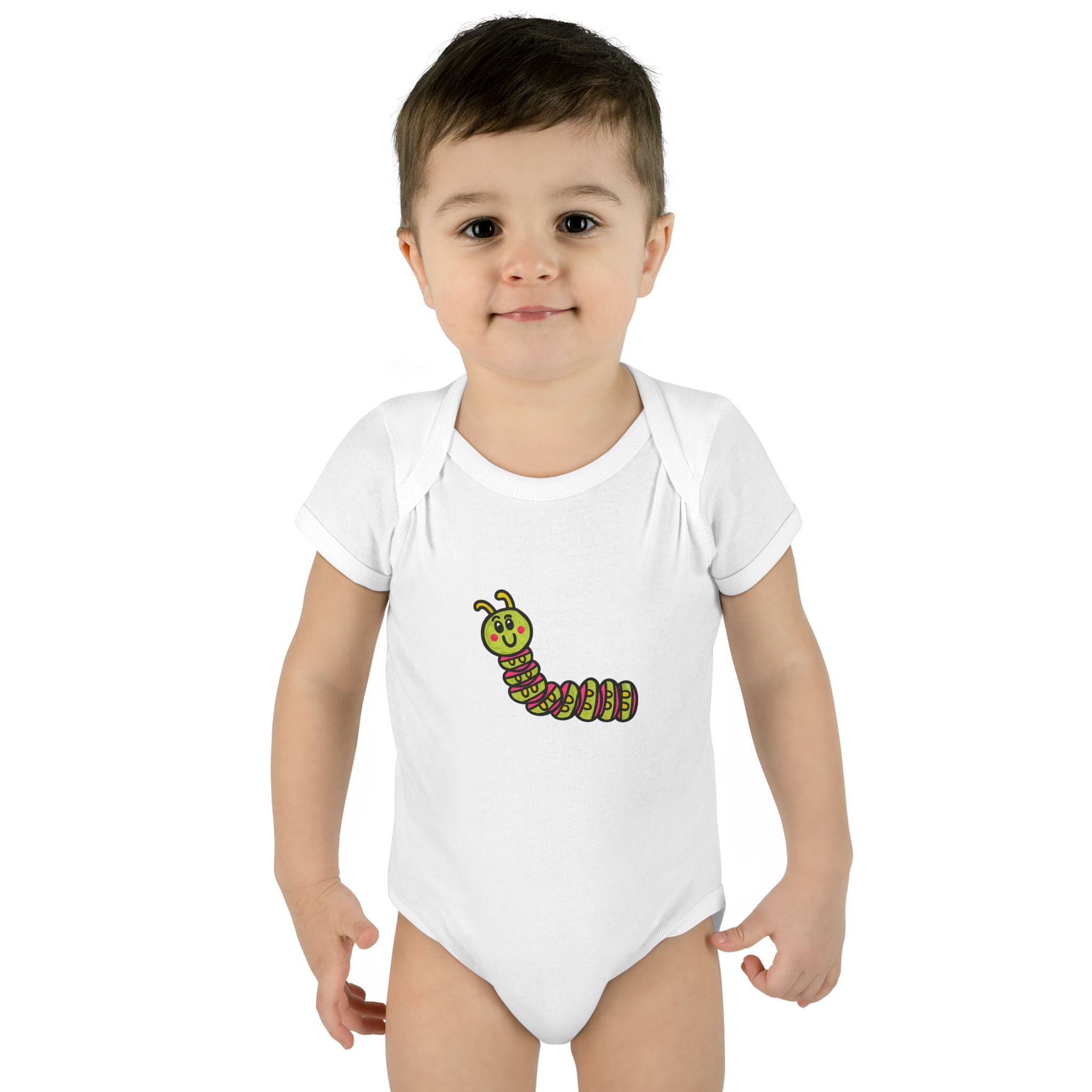 Hand-Drawn Cute Smiling Caterpillar Infant Bodysuit | Baby Onesie