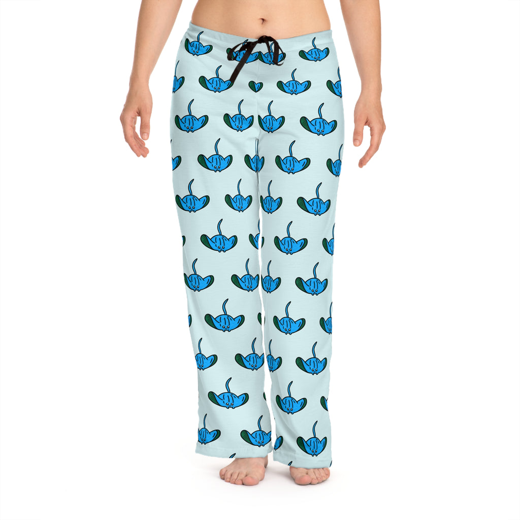 Hand-Drawn Blue Stingray Pattern Pajama Pants | All-Over Print Loungewear