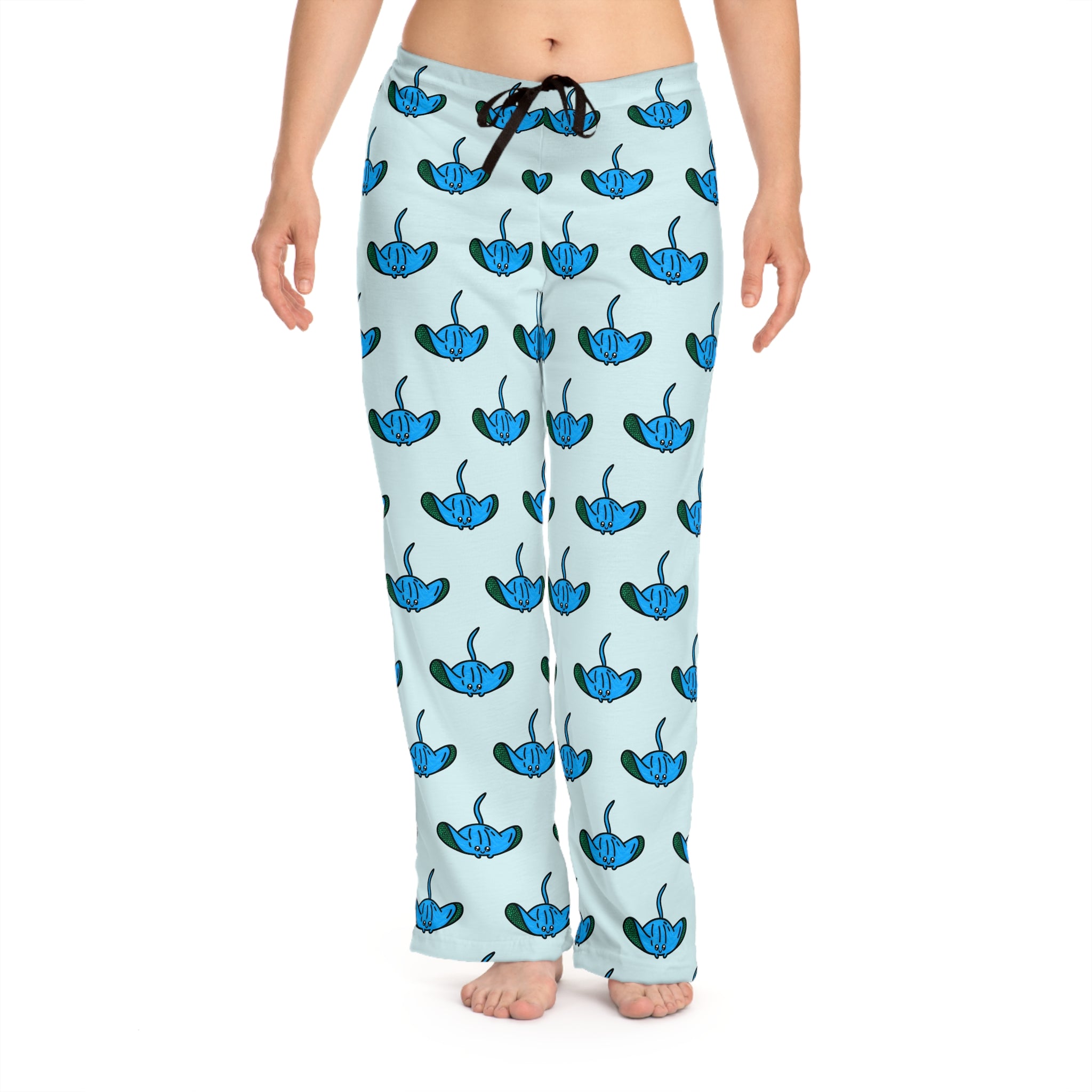 Hand-Drawn Blue Stingray Pattern Pajama Pants | All-Over Print Loungewear