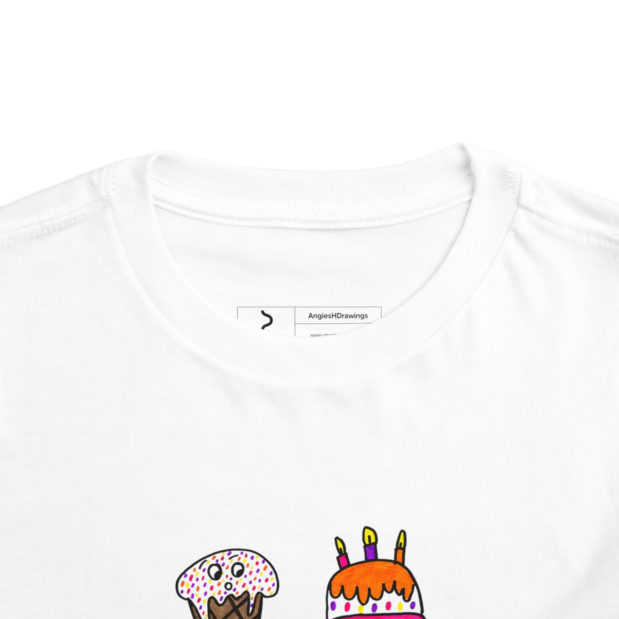 Hand-Drawn Cute Ice Cream Cone and Cake Illustration Toddler Tee | Kids Summer Shirt