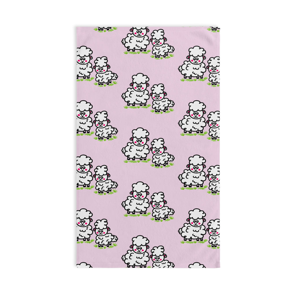 Hand-Drawn Cute Sheep Pattern Hand Towel | Pink Nursery Animal Print