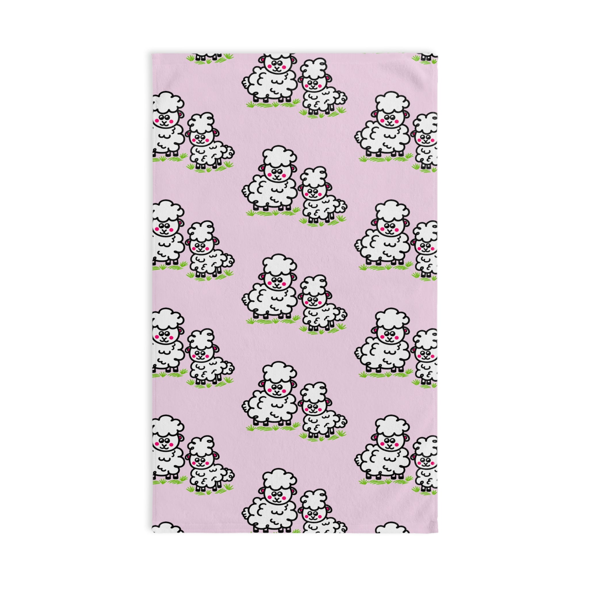 Hand-Drawn Cute Sheep Pattern Hand Towel | Pink Nursery Animal Print