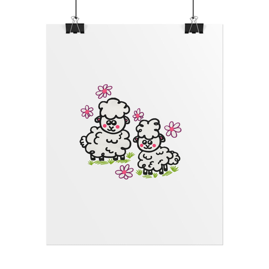 Hand-Drawn Cute Cartoon Sheep Posters | Rolled Poster, Nursery Wall Art, Floral Lamb Print