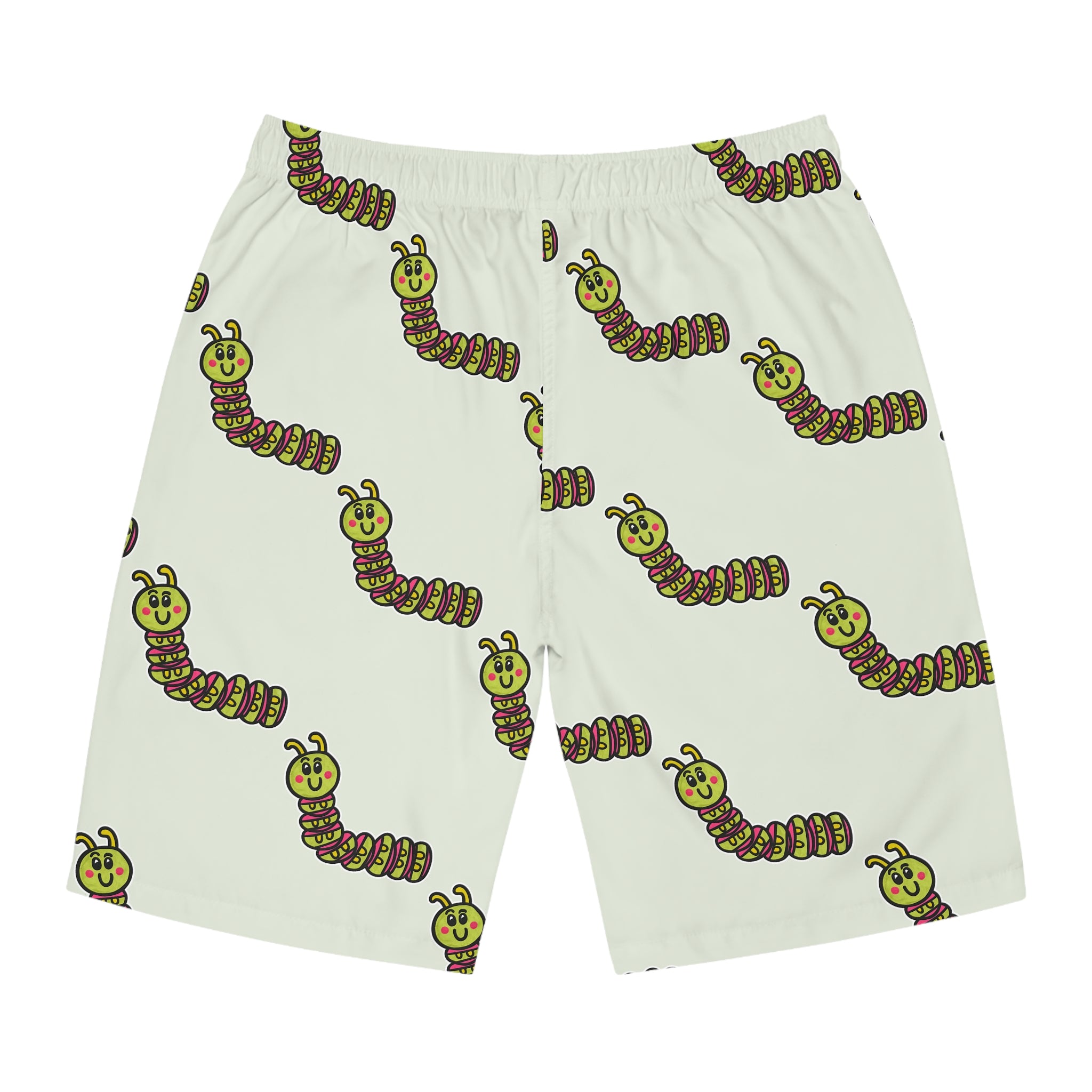 Hand-Drawn Cute Cartoon Caterpillar Board Shorts | All-Over Print Swim Trunks