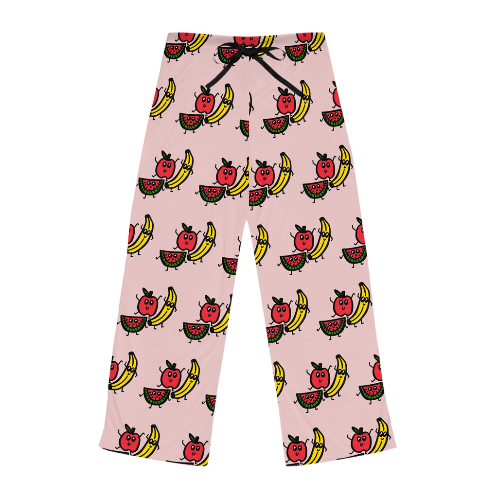 Hand-Drawn Cute Fruit Pattern Pajama Pants | Apple Watermelon Banana Allover Print