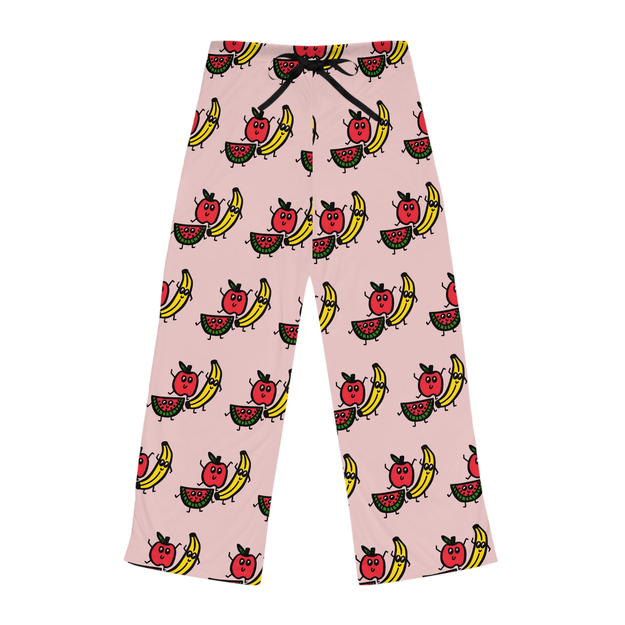 Hand-Drawn Cute Fruit Pattern Pajama Pants | Apple Watermelon Banana Allover Print