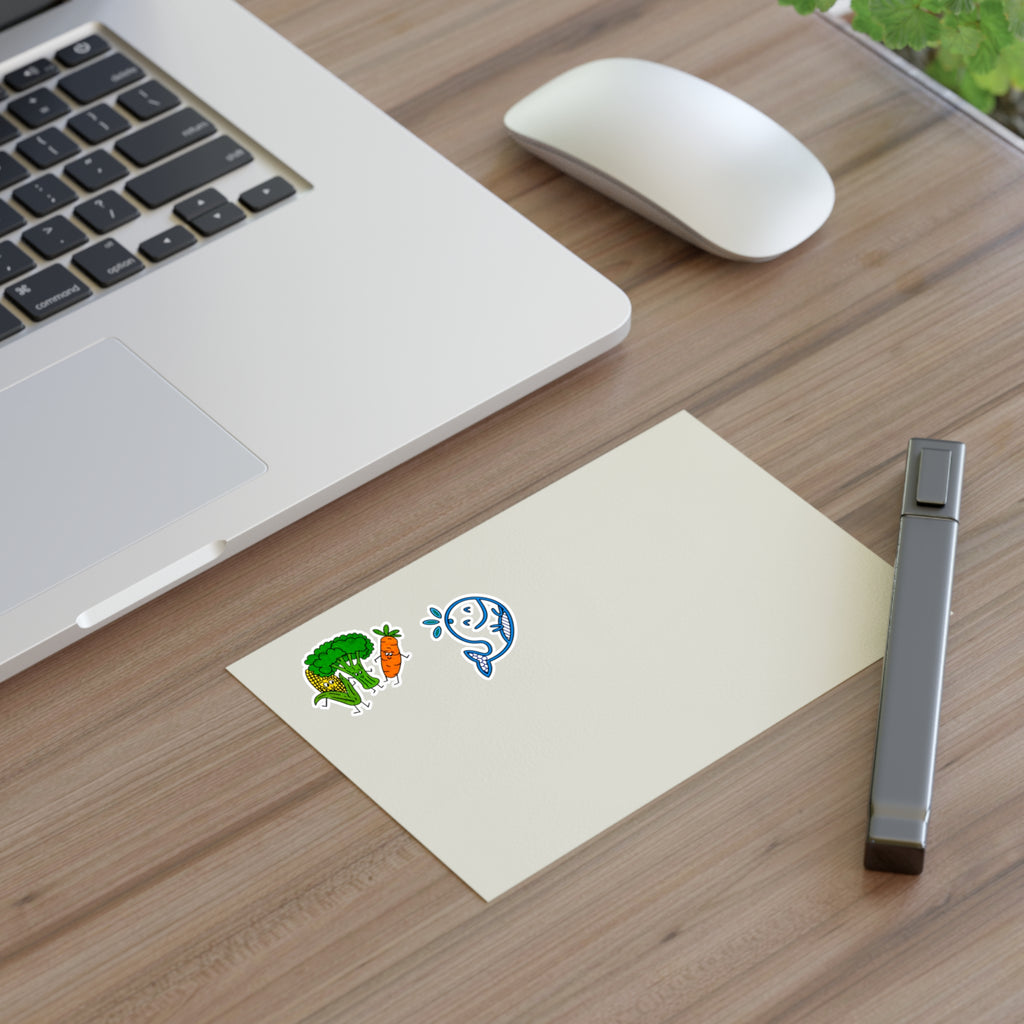 Hand-Drawn Cute Veggie and Whale Characters Sticker Sheet | Broccoli Carrot Corn & Splash Whale Sticker