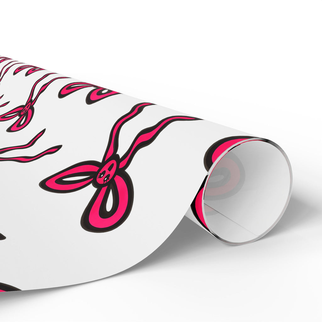 Hand-Drawn Pink Bow Pattern Wrapping Paper | Ribbon Repeat Holiday Gift Wrap