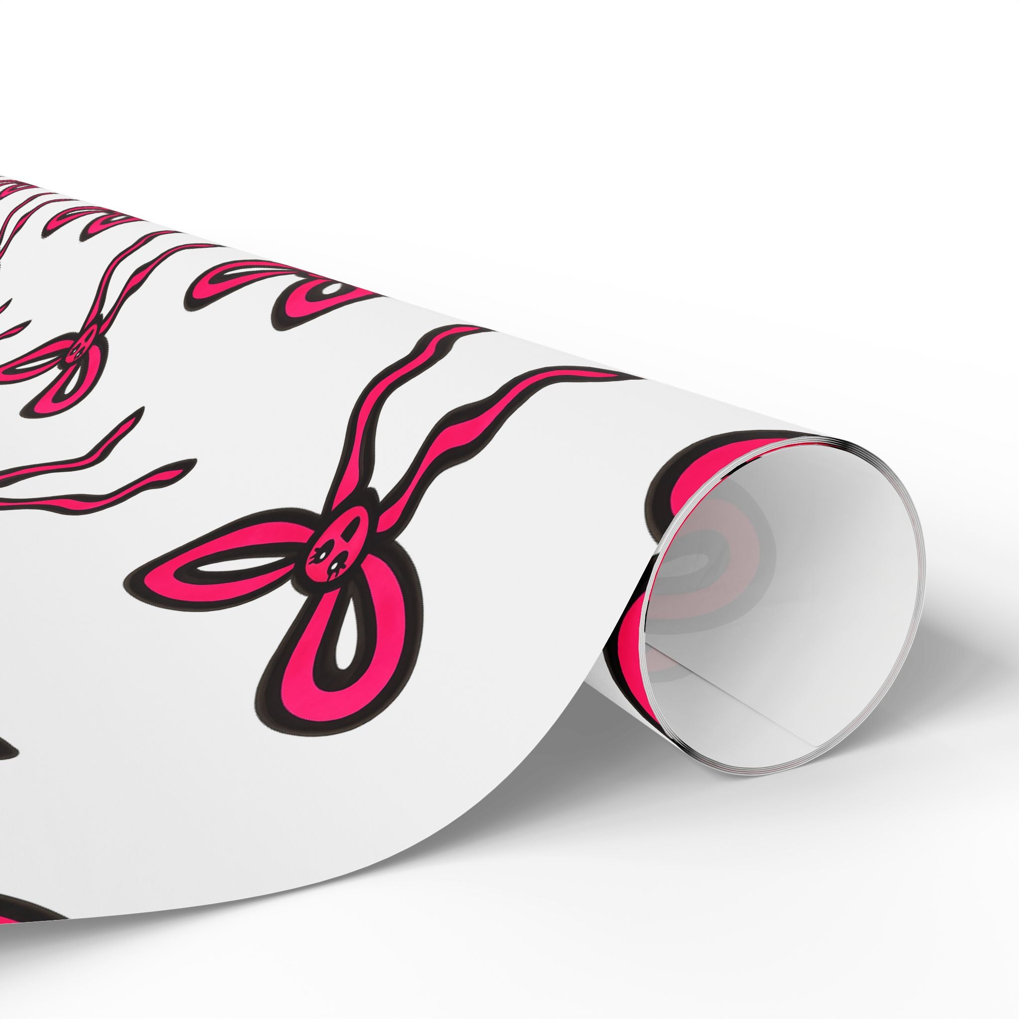 Hand-Drawn Pink Bow Pattern Wrapping Paper | Ribbon Repeat Holiday Gift Wrap
