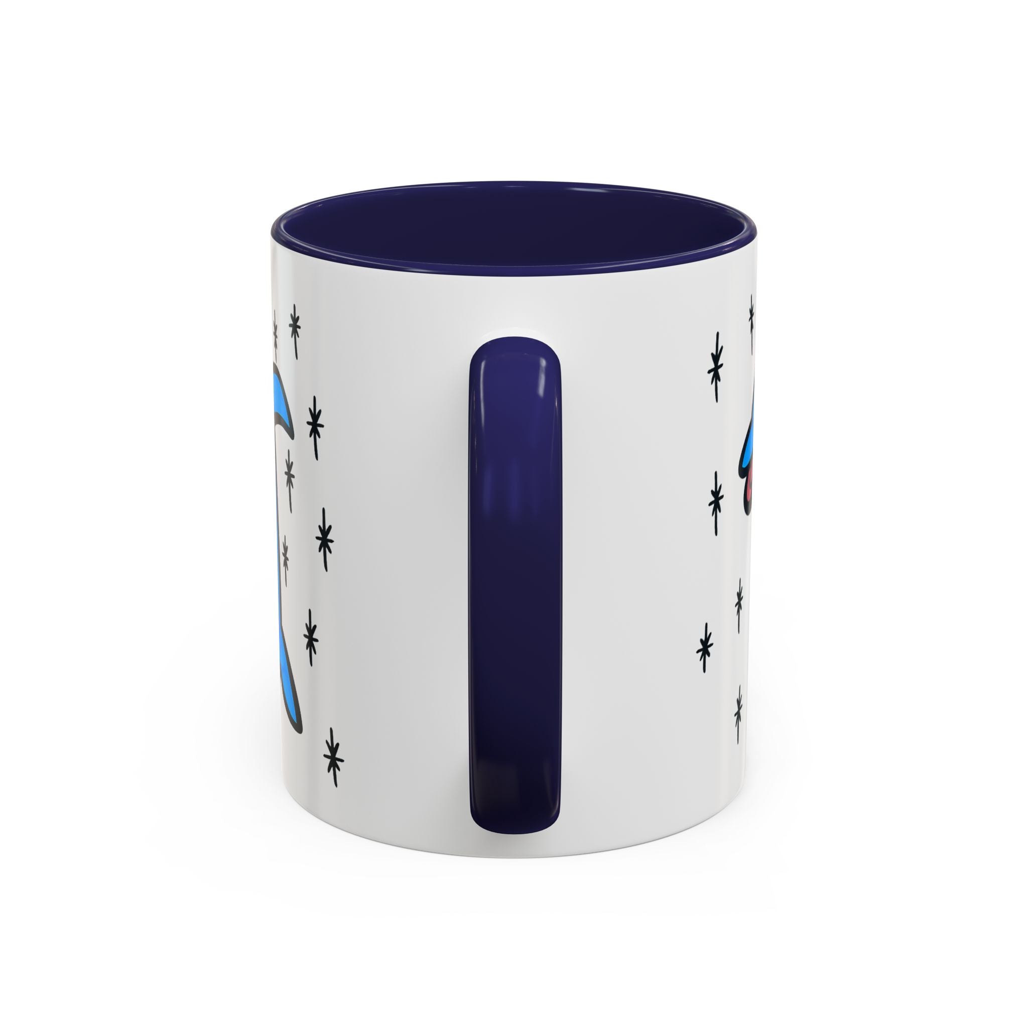 Hand-Drawn Cute Blue Dolphin Mug | Cartoon Dolphin Coffee Mug, Accent Inner Color