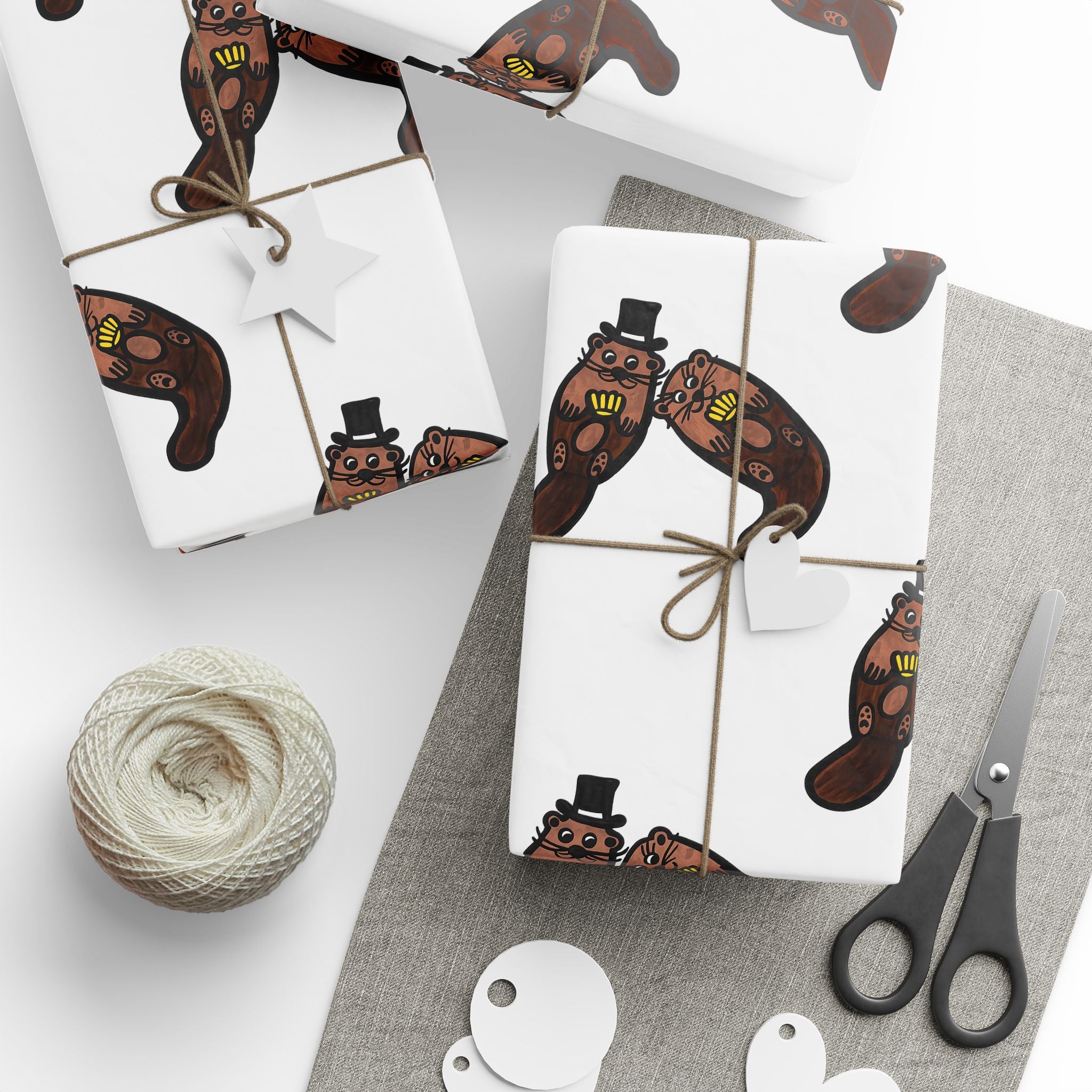 Hand-Drawn Otter Pattern Wrapping Paper | Cute Otter Repeat Print, White Background