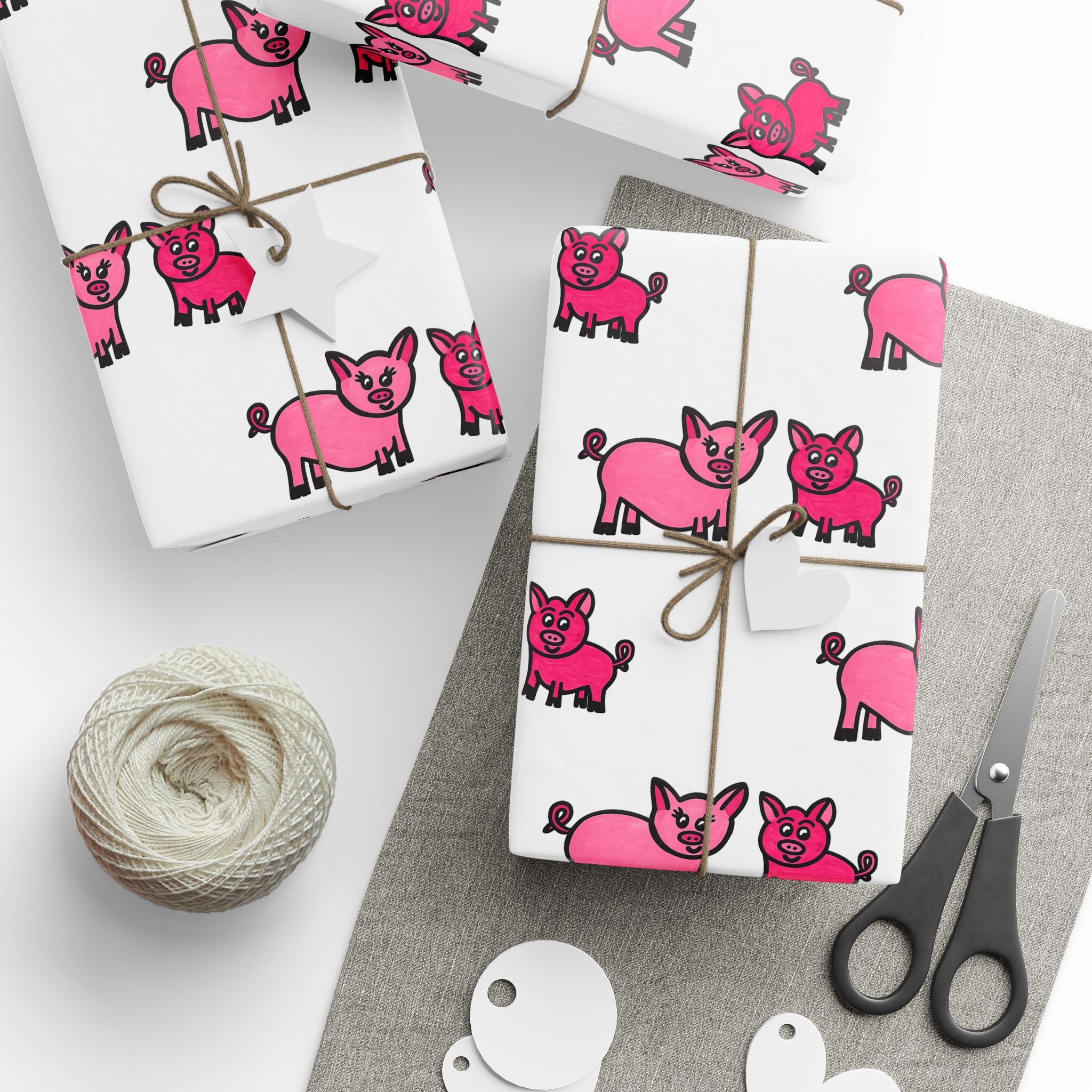 Hand-Drawn Pink Pig Pattern Wrapping Paper | Cute Farm Animal Gift Wrap