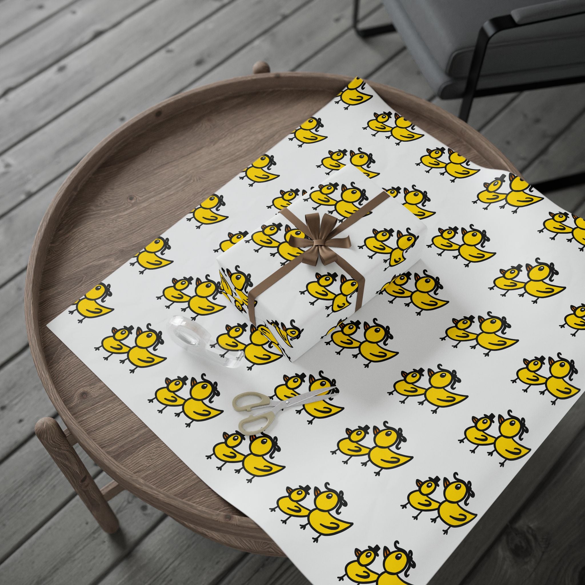 Hand-Drawn Yellow Cartoon Duck Pattern Wrapping Paper | Cute Animal Gift Wrap